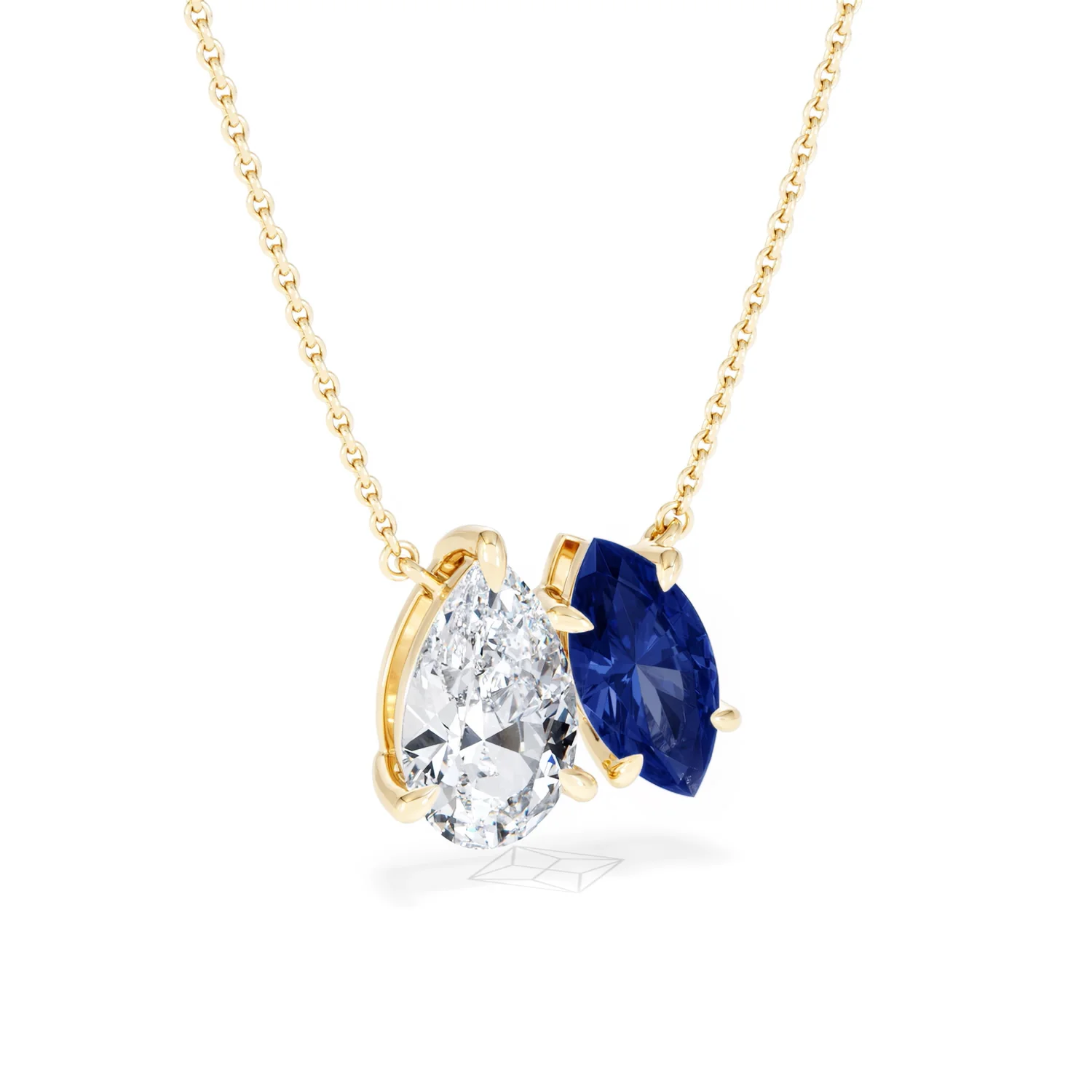 Toi Et Moi 1.50ct Pear Lab Diamond and 1.30ct Marquise Lab Sapphire Necklace in 18K Yellow Gold - Image 14