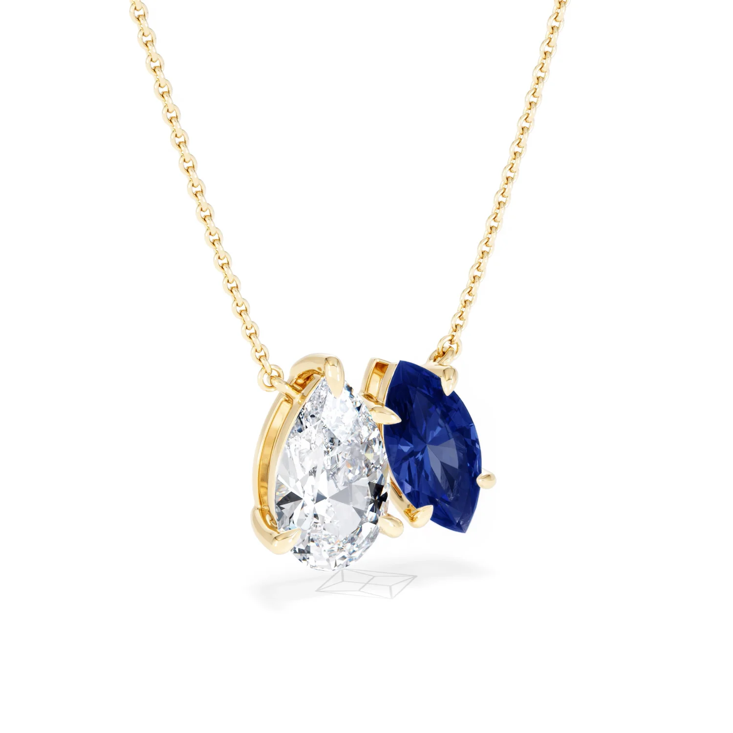 Toi Et Moi 1.50ct Pear Lab Diamond and 1.30ct Marquise Lab Sapphire Necklace in 18K Yellow Gold - Image 15