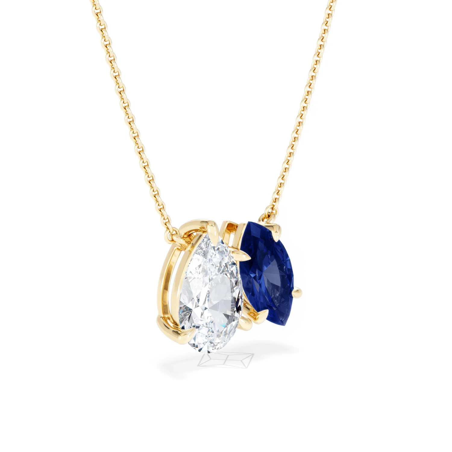 Toi Et Moi 1.50ct Pear Lab Diamond and 1.30ct Marquise Lab Sapphire Necklace in 18K Yellow Gold - Image 17