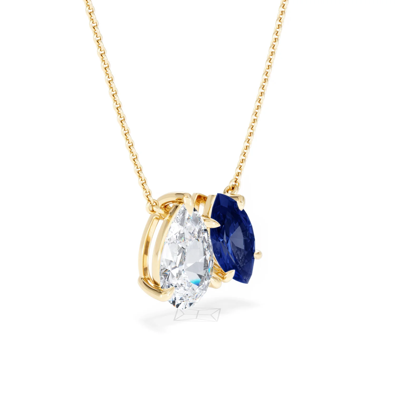 Toi Et Moi 1.50ct Pear Lab Diamond and 1.30ct Marquise Lab Sapphire Necklace in 18K Yellow Gold - Image 18