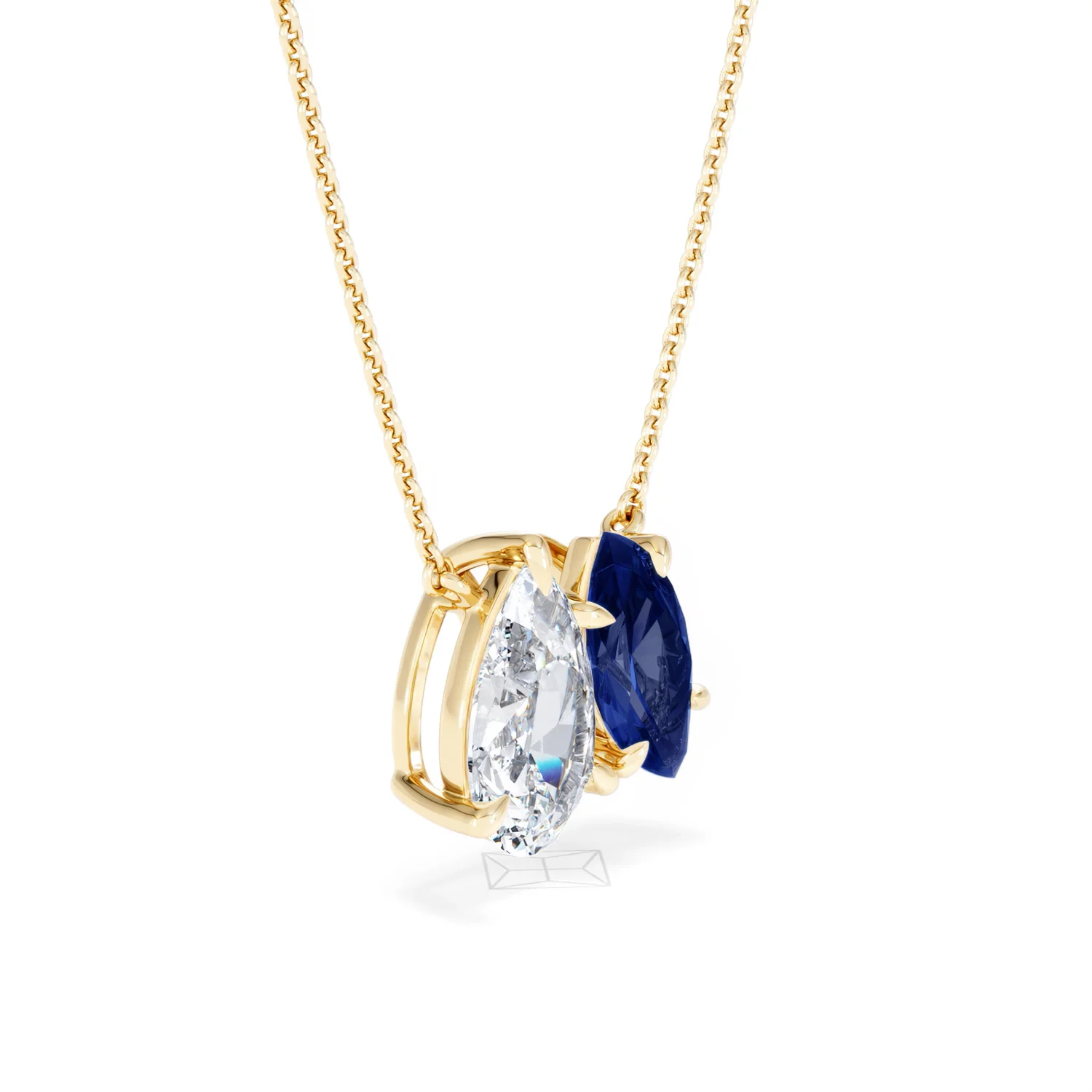 Toi Et Moi 1.50ct Pear Lab Diamond and 1.30ct Marquise Lab Sapphire Necklace in 18K Yellow Gold - Image 20