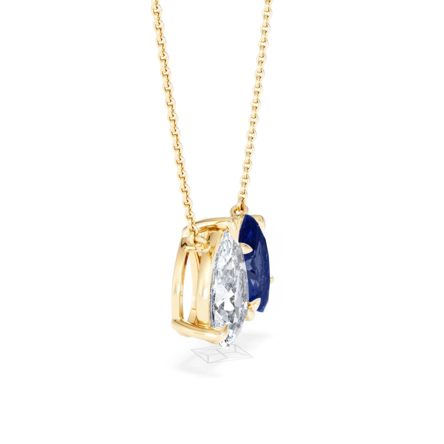 Toi Et Moi 1.50ct Pear Lab Diamond and 1.30ct Marquise Lab Sapphire Necklace in 18K Yellow Gold - Image 24