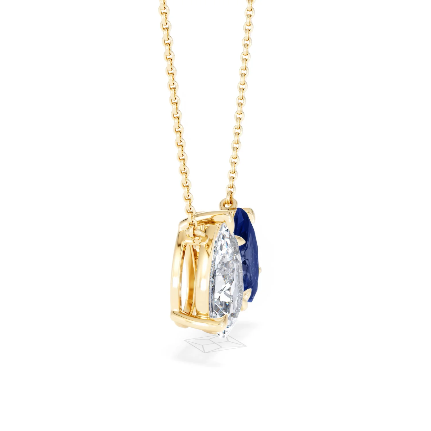 Toi Et Moi 1.50ct Pear Lab Diamond and 1.30ct Marquise Lab Sapphire Necklace in 18K Yellow Gold - Image 25