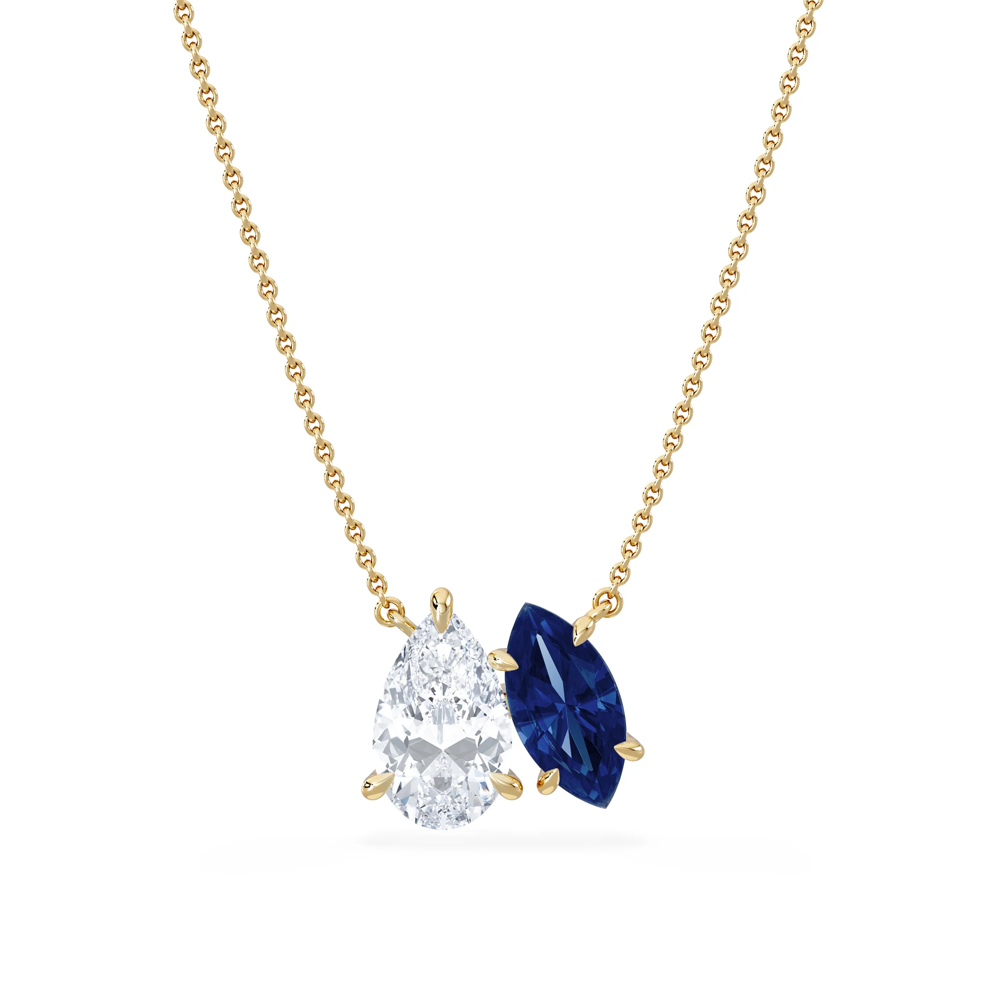 Toi Et Moi 1.50ct Pear Lab Diamond and 1.30ct Marquise Lab Sapphire Necklace in 18K Yellow Gold - Image 3
