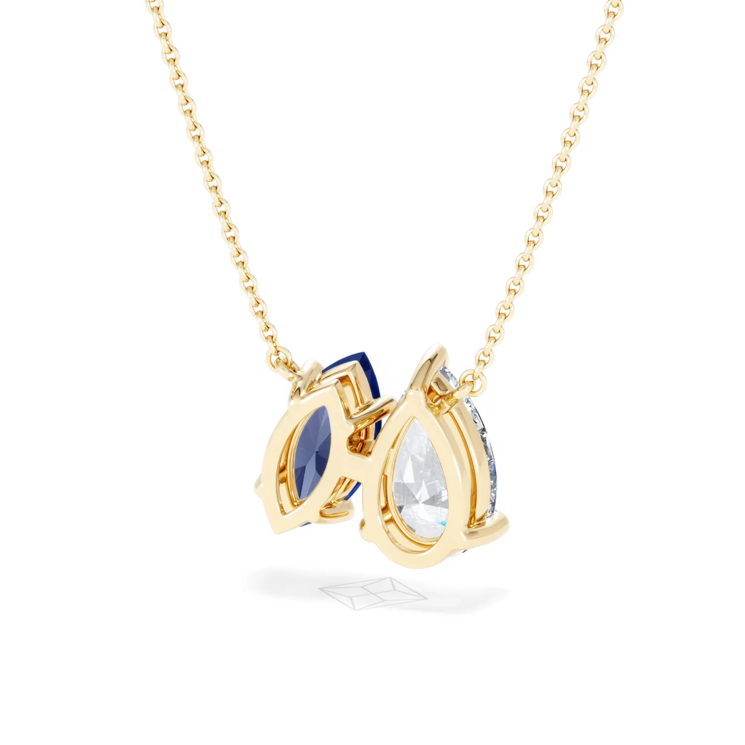 Toi Et Moi 1.50ct Pear Lab Diamond and 1.30ct Marquise Lab Sapphire Necklace in 18K Yellow Gold - Image 45