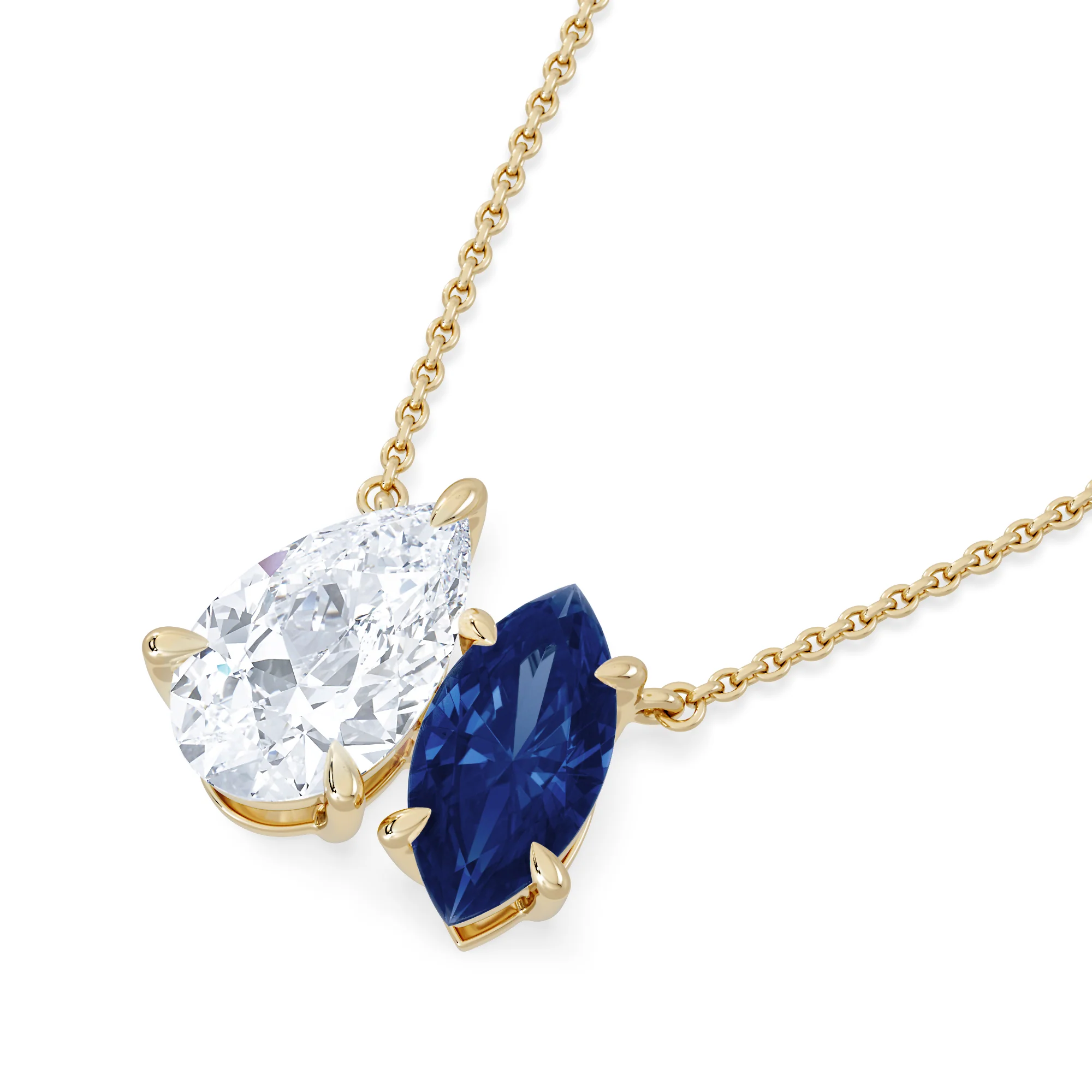 Toi Et Moi 1.50ct Pear Lab Diamond and 1.30ct Marquise Lab Sapphire Necklace in 18K Yellow Gold - Image 5