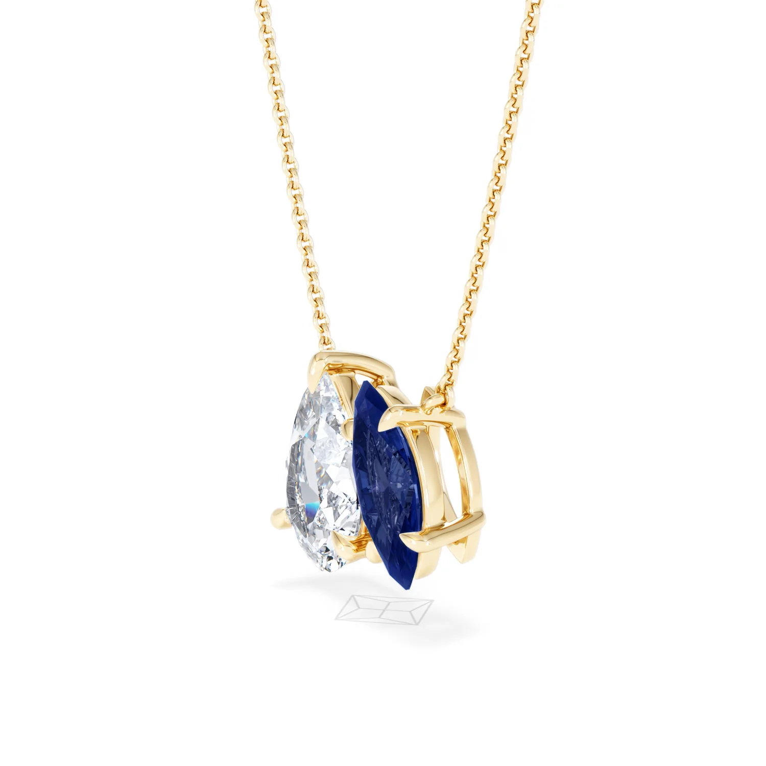 Toi Et Moi 1.50ct Pear Lab Diamond and 1.30ct Marquise Lab Sapphire Necklace in 18K Yellow Gold - Image 76