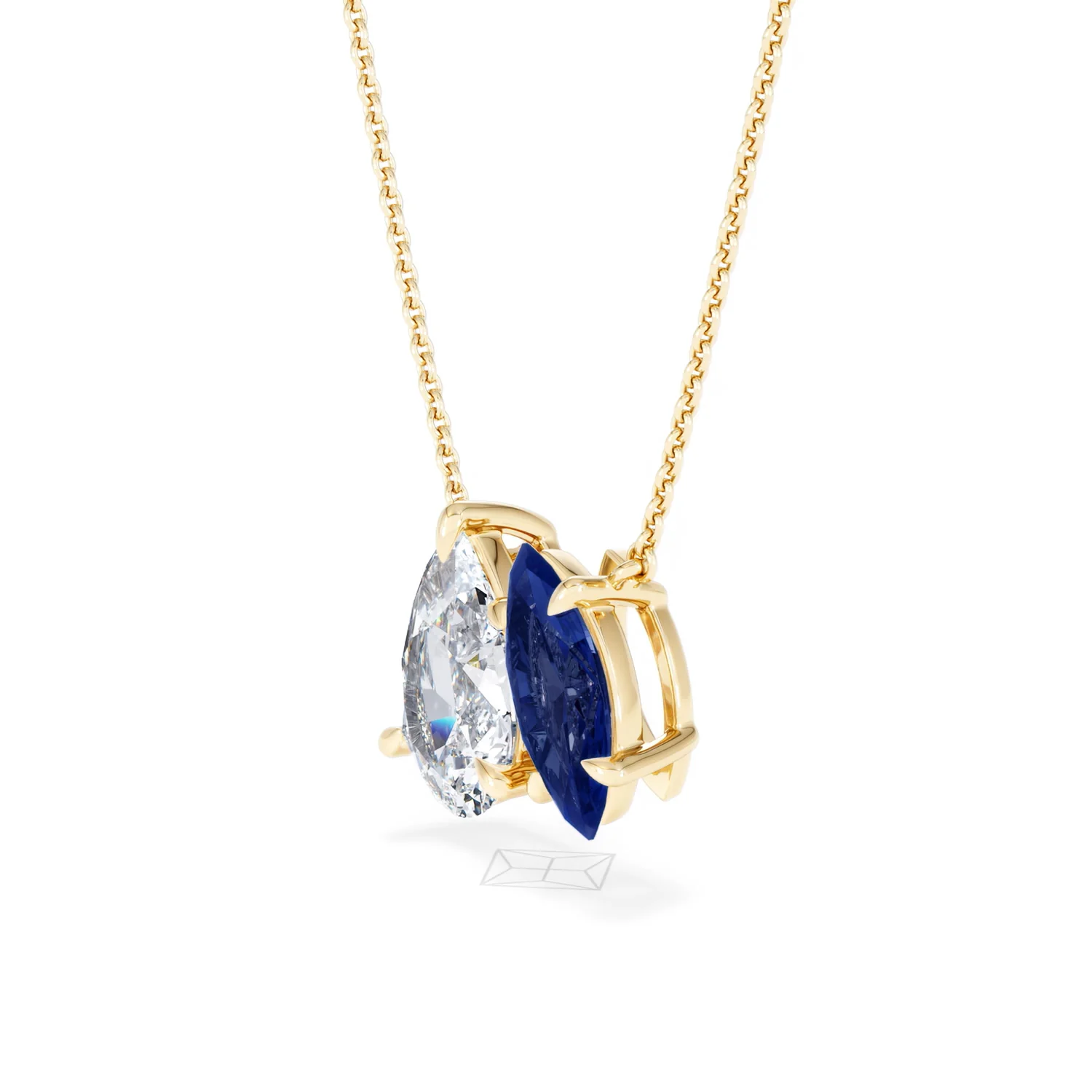 Toi Et Moi 1.50ct Pear Lab Diamond and 1.30ct Marquise Lab Sapphire Necklace in 18K Yellow Gold - Image 77