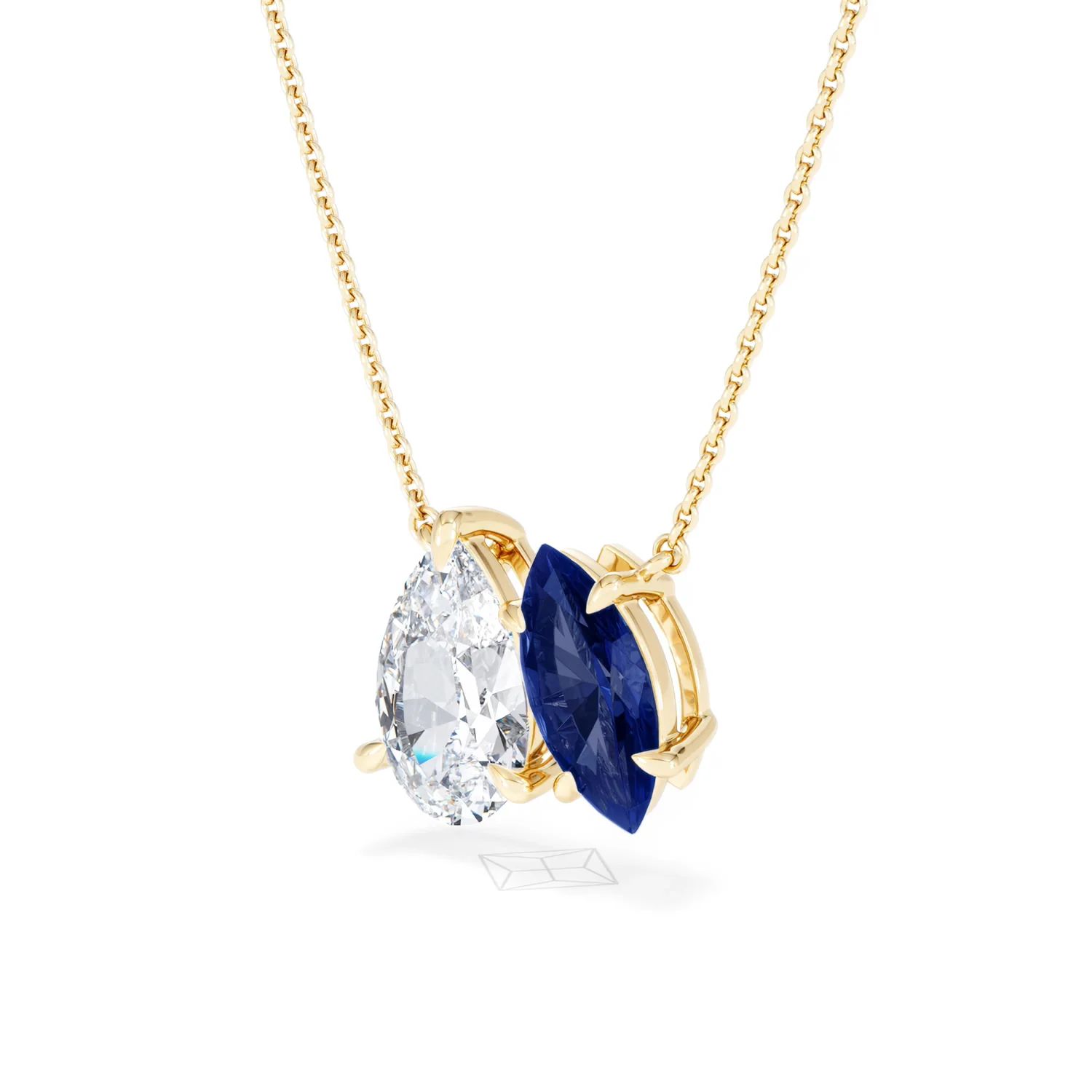Toi Et Moi 1.50ct Pear Lab Diamond and 1.30ct Marquise Lab Sapphire Necklace in 18K Yellow Gold - Image 81