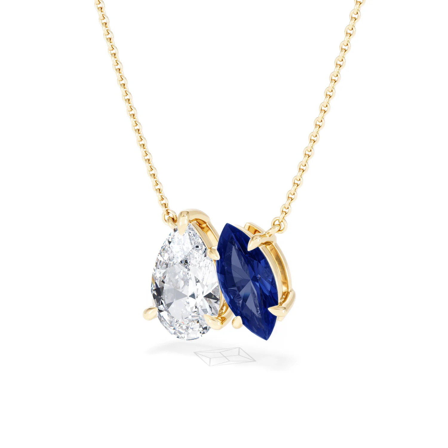 Toi Et Moi 1.50ct Pear Lab Diamond and 1.30ct Marquise Lab Sapphire Necklace in 18K Yellow Gold - Image 83