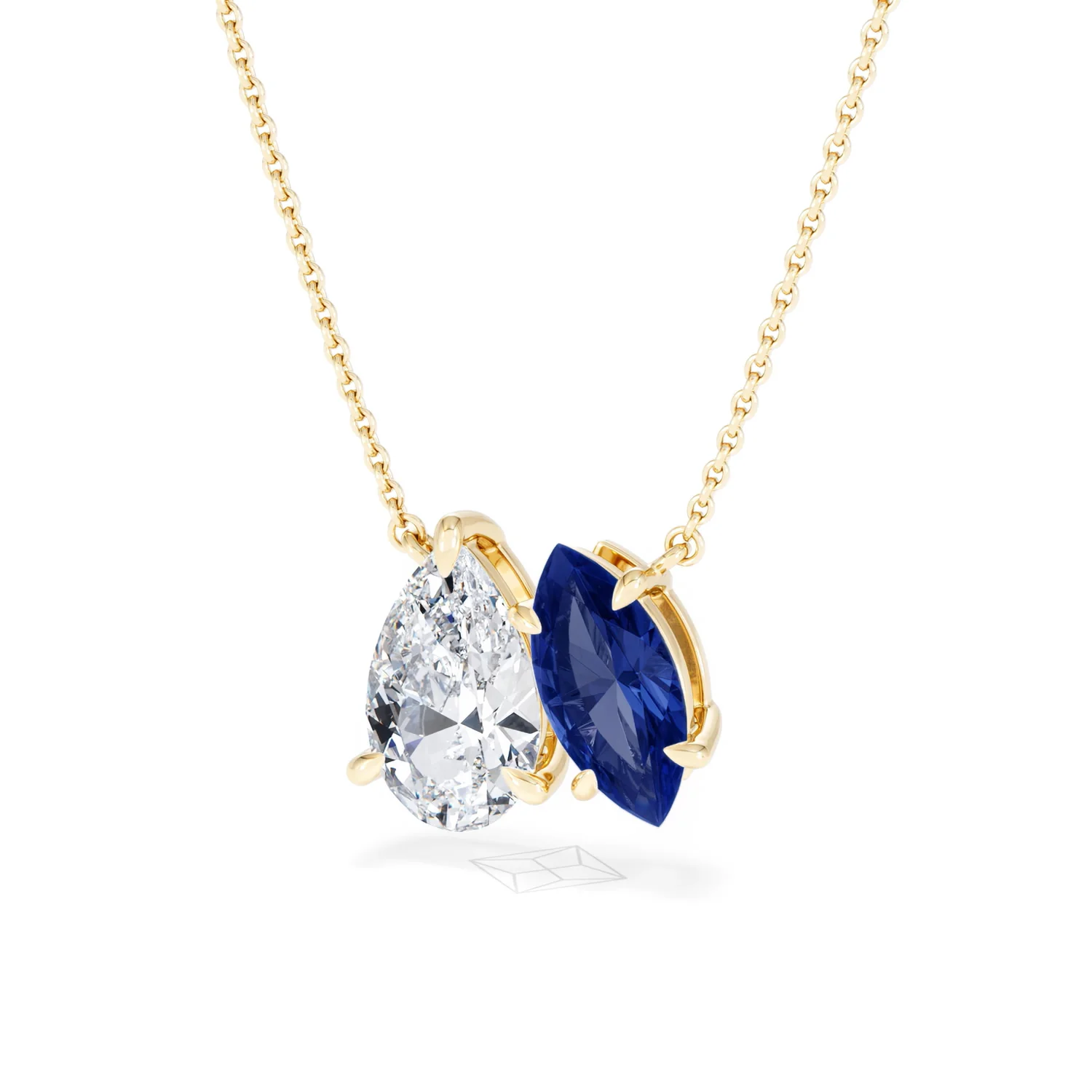 Toi Et Moi 1.50ct Pear Lab Diamond and 1.30ct Marquise Lab Sapphire Necklace in 18K Yellow Gold - Image 84