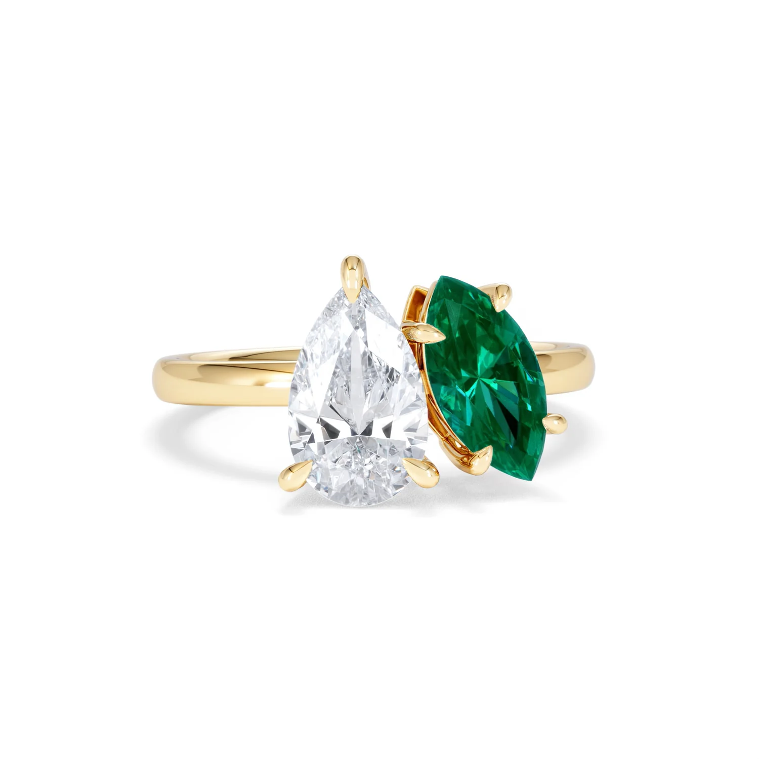 Toi Et Moi 1.50ct Pear Lab Diamond and 1.50ct Marquise Lab Emerald Engagement Ring in 18K Yellow Gold - Image 11
