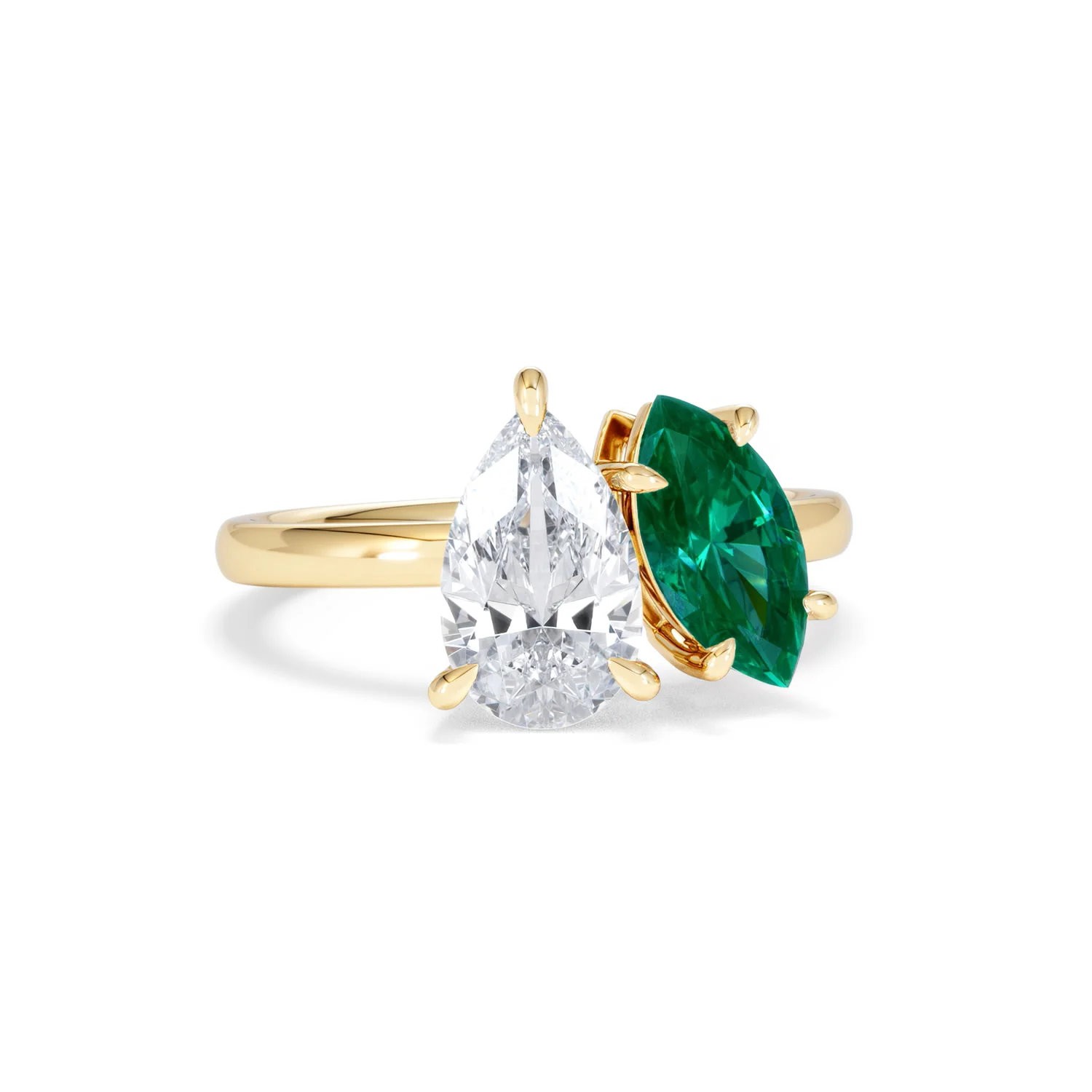 Toi Et Moi 1.50ct Pear Lab Diamond and 1.50ct Marquise Lab Emerald Engagement Ring in 18K Yellow Gold - Image 12