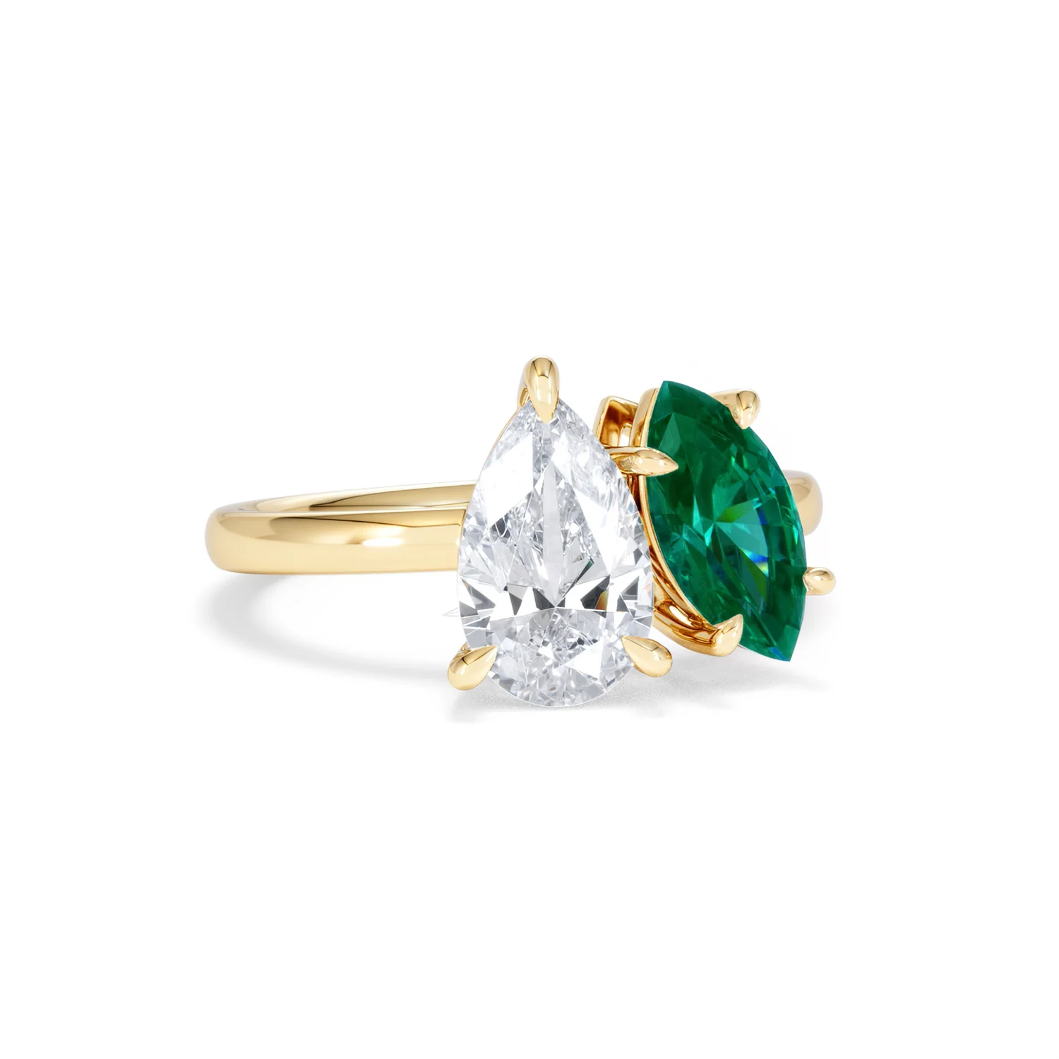 Toi Et Moi 1.50ct Pear Lab Diamond and 1.50ct Marquise Lab Emerald Engagement Ring in 18K Yellow Gold - Image 13