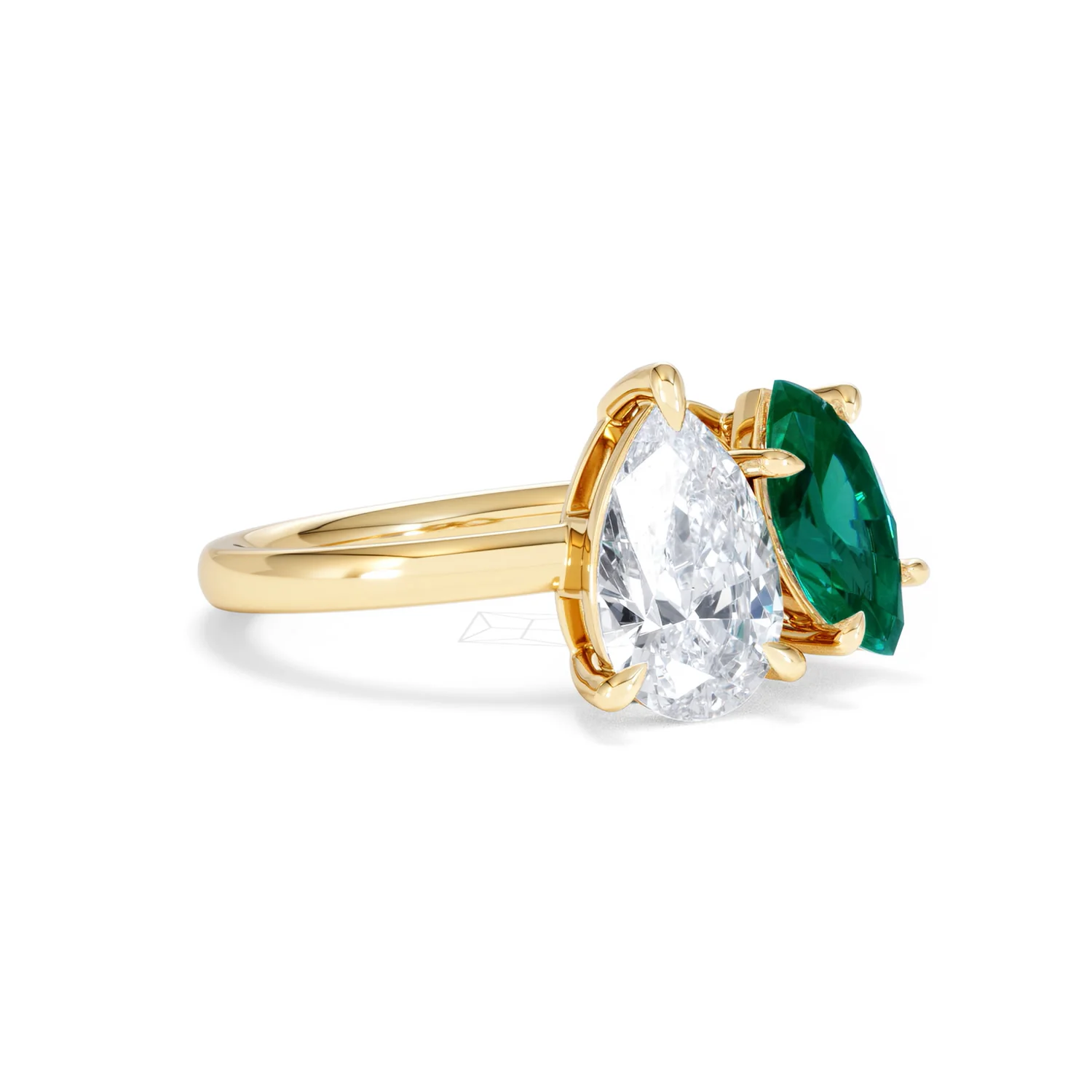 Toi Et Moi 1.50ct Pear Lab Diamond and 1.50ct Marquise Lab Emerald Engagement Ring in 18K Yellow Gold - Image 17