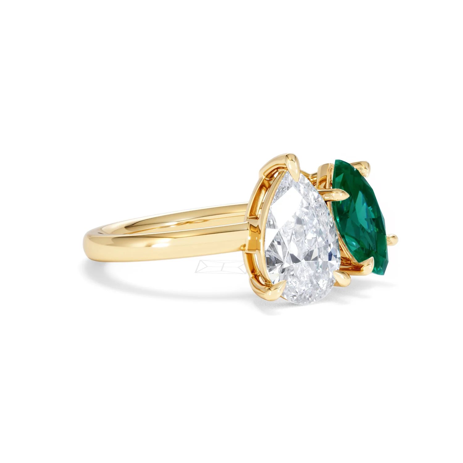 Toi Et Moi 1.50ct Pear Lab Diamond and 1.50ct Marquise Lab Emerald Engagement Ring in 18K Yellow Gold - Image 18