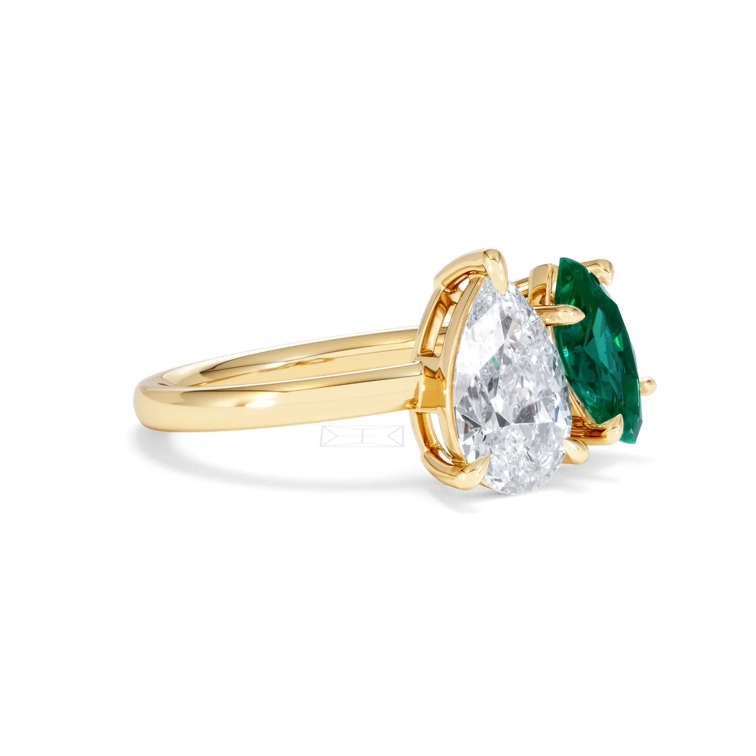 Toi Et Moi 1.50ct Pear Lab Diamond and 1.50ct Marquise Lab Emerald Engagement Ring in 18K Yellow Gold - Image 19
