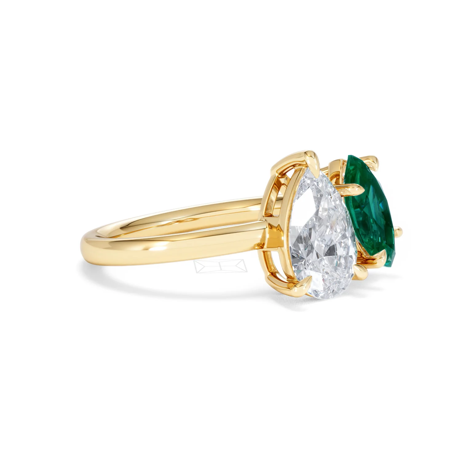 Toi Et Moi 1.50ct Pear Lab Diamond and 1.50ct Marquise Lab Emerald Engagement Ring in 18K Yellow Gold - Image 20