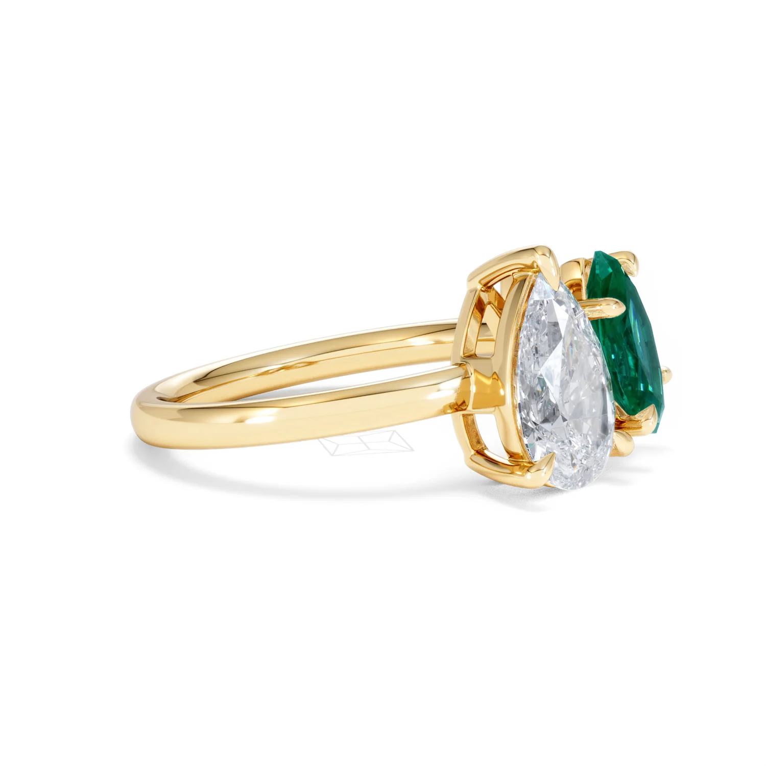 Toi Et Moi 1.50ct Pear Lab Diamond and 1.50ct Marquise Lab Emerald Engagement Ring in 18K Yellow Gold - Image 22