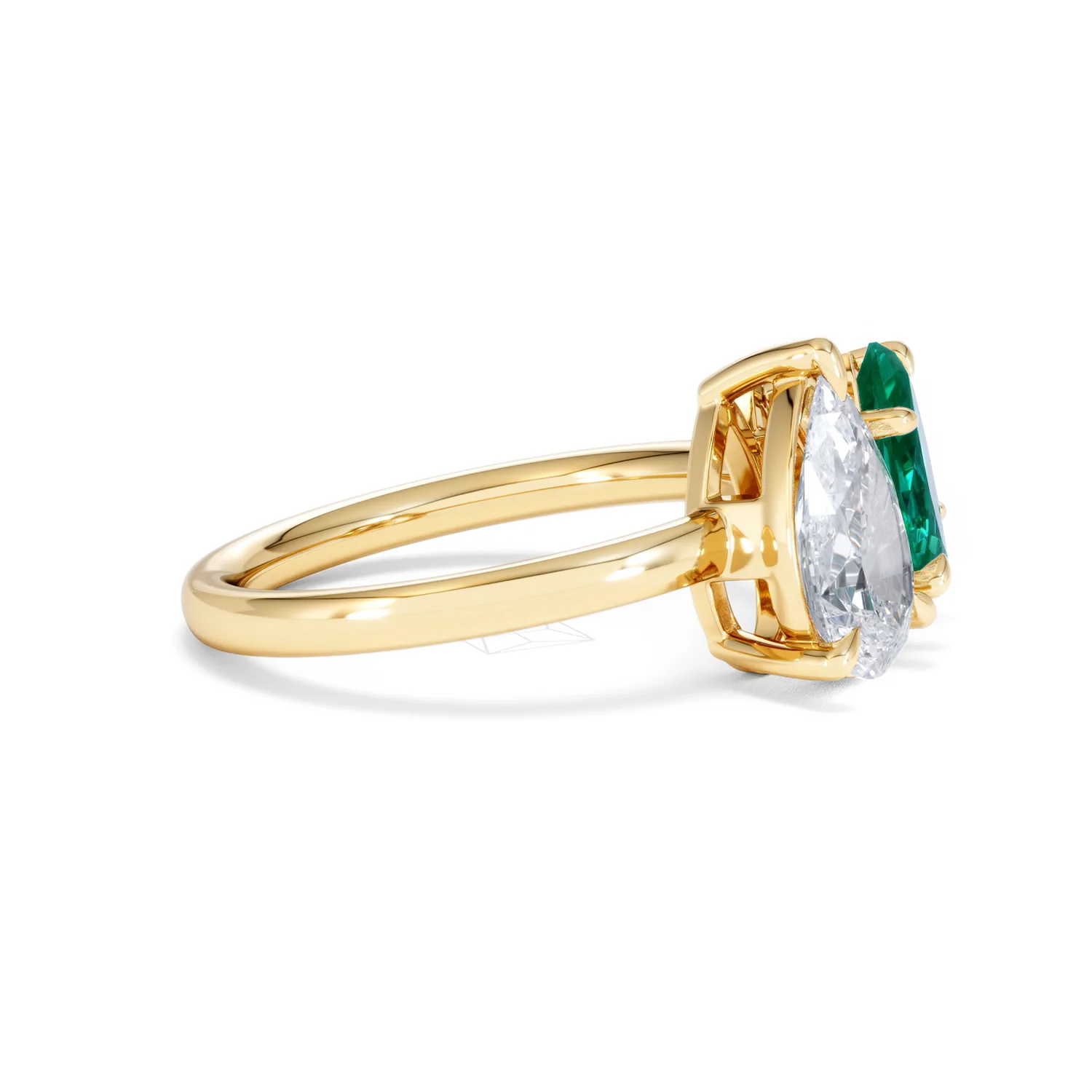 Toi Et Moi 1.50ct Pear Lab Diamond and 1.50ct Marquise Lab Emerald Engagement Ring in 18K Yellow Gold - Image 25