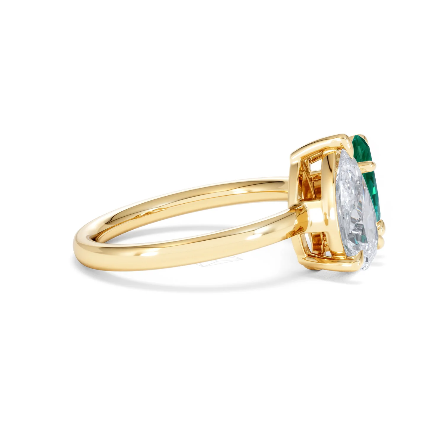 Toi Et Moi 1.50ct Pear Lab Diamond and 1.50ct Marquise Lab Emerald Engagement Ring in 18K Yellow Gold - Image 27