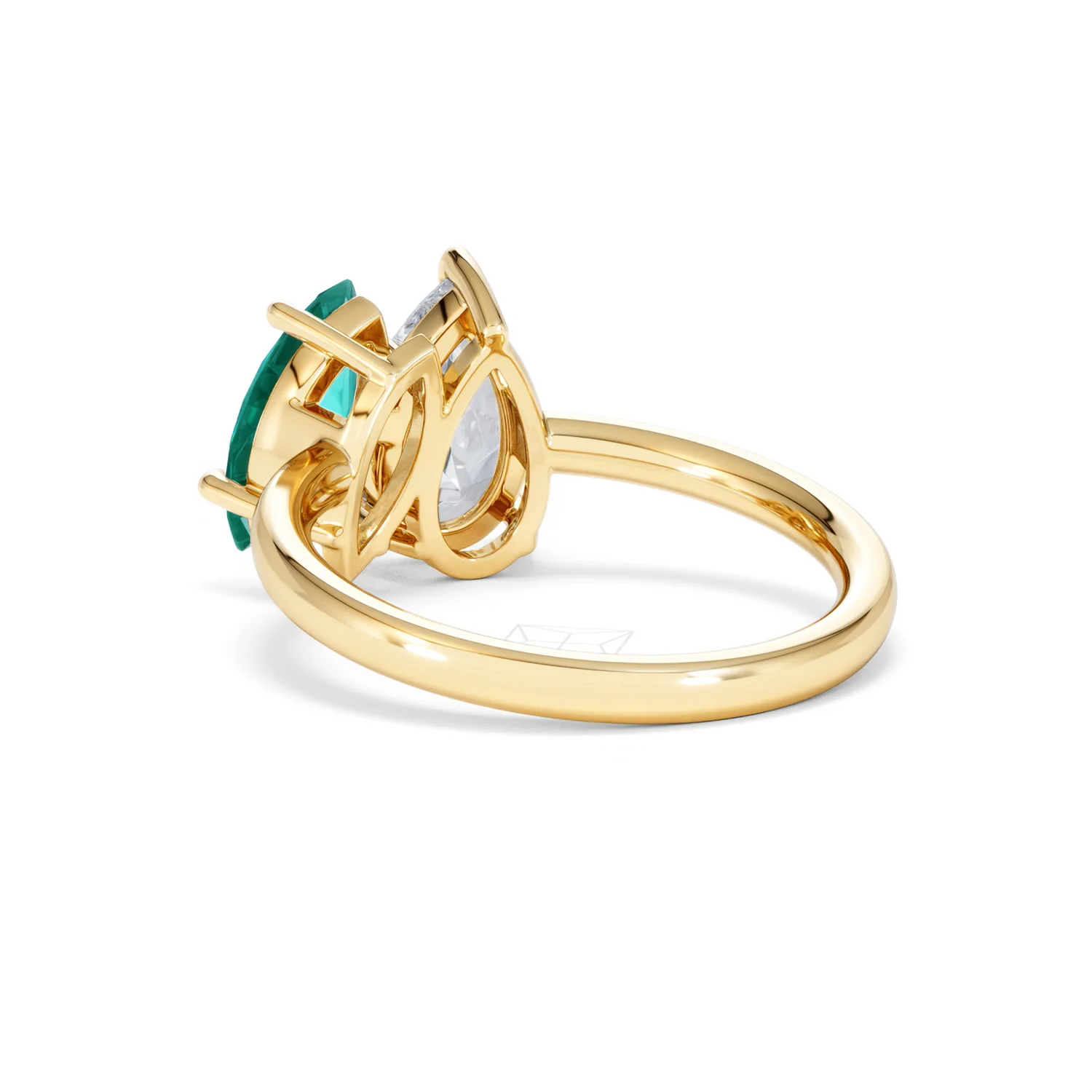 Toi Et Moi 1.50ct Pear Lab Diamond and 1.50ct Marquise Lab Emerald Engagement Ring in 18K Yellow Gold - Image 56