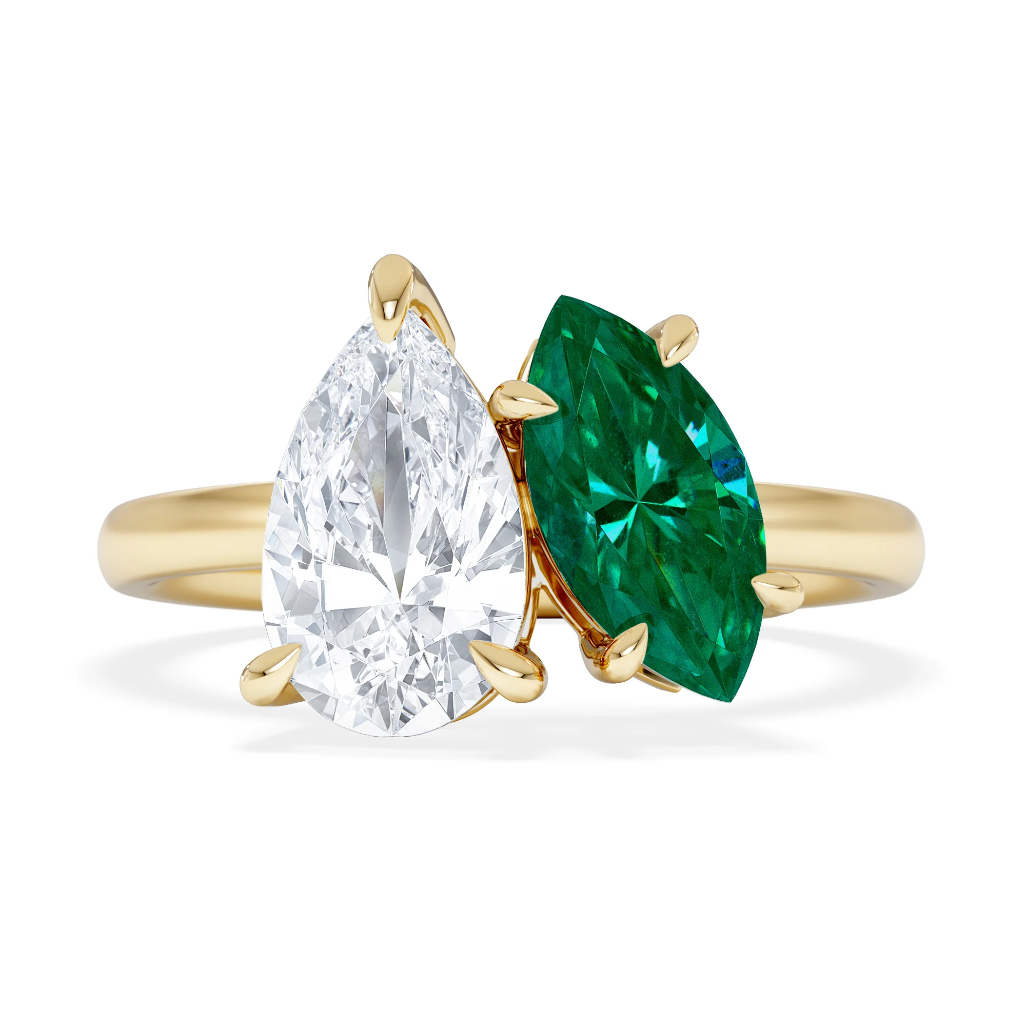 Toi Et Moi 1.50ct Pear Lab Diamond and 1.50ct Marquise Lab Emerald Engagement Ring in 18K Yellow Gold - Image 7