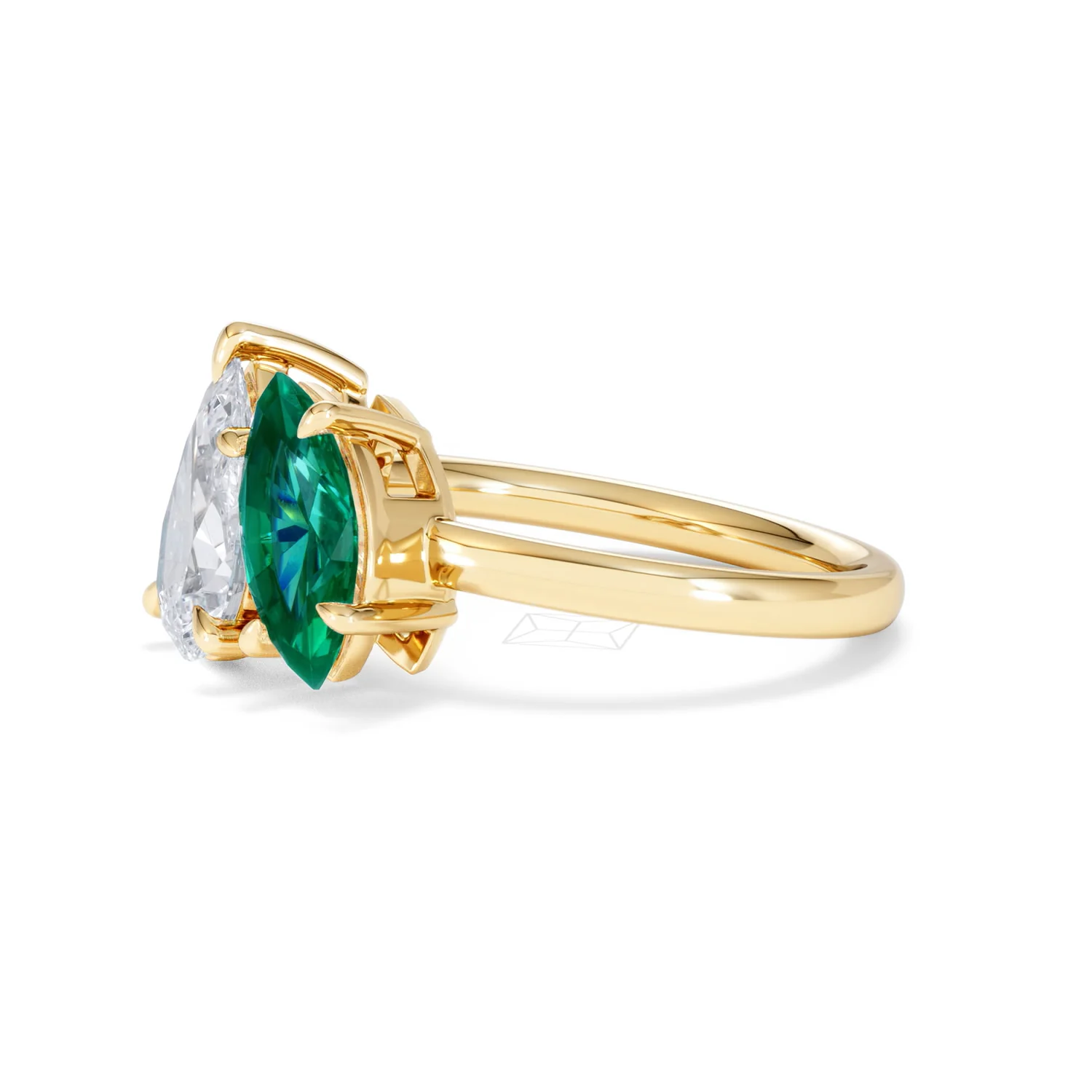 Toi Et Moi 1.50ct Pear Lab Diamond and 1.50ct Marquise Lab Emerald Engagement Ring in 18K Yellow Gold - Image 76