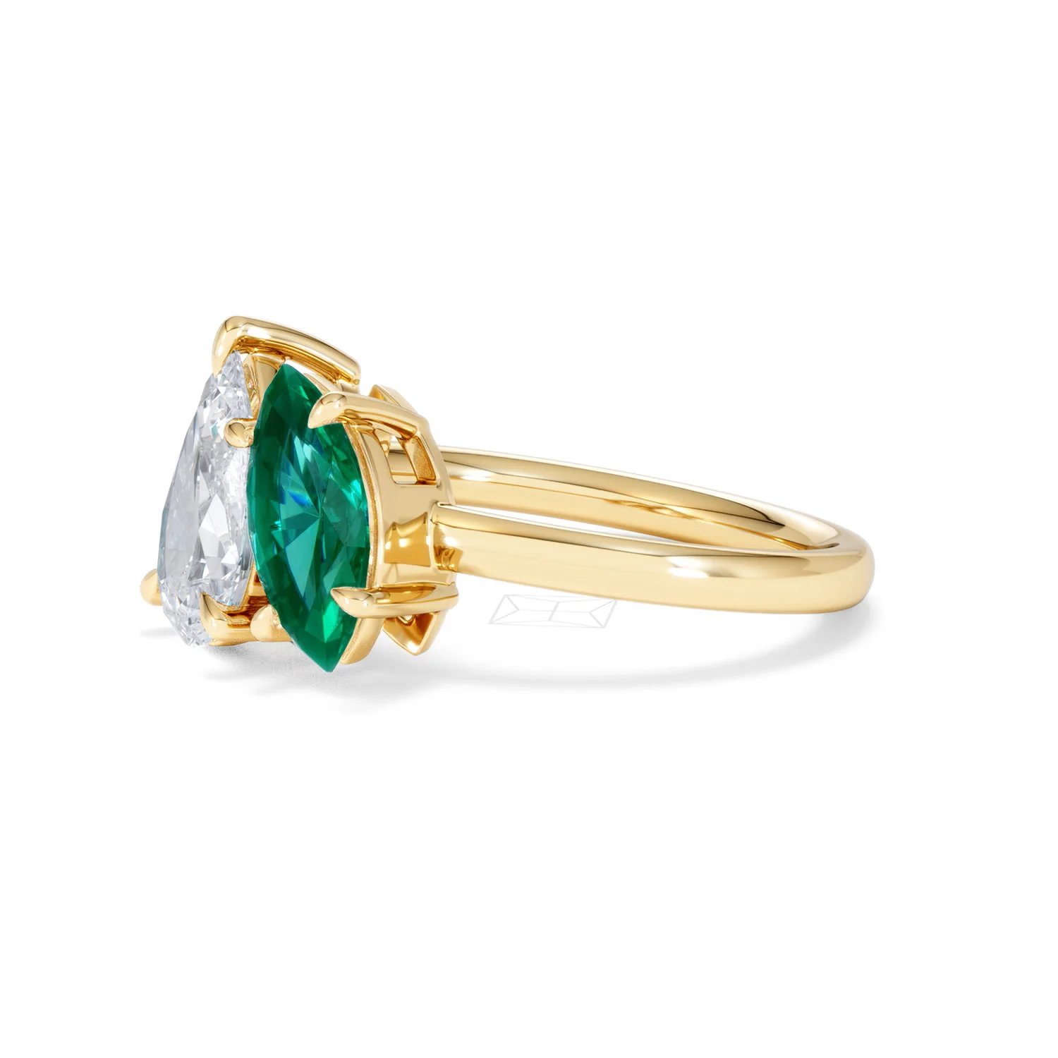 Toi Et Moi 1.50ct Pear Lab Diamond and 1.50ct Marquise Lab Emerald Engagement Ring in 18K Yellow Gold - Image 77
