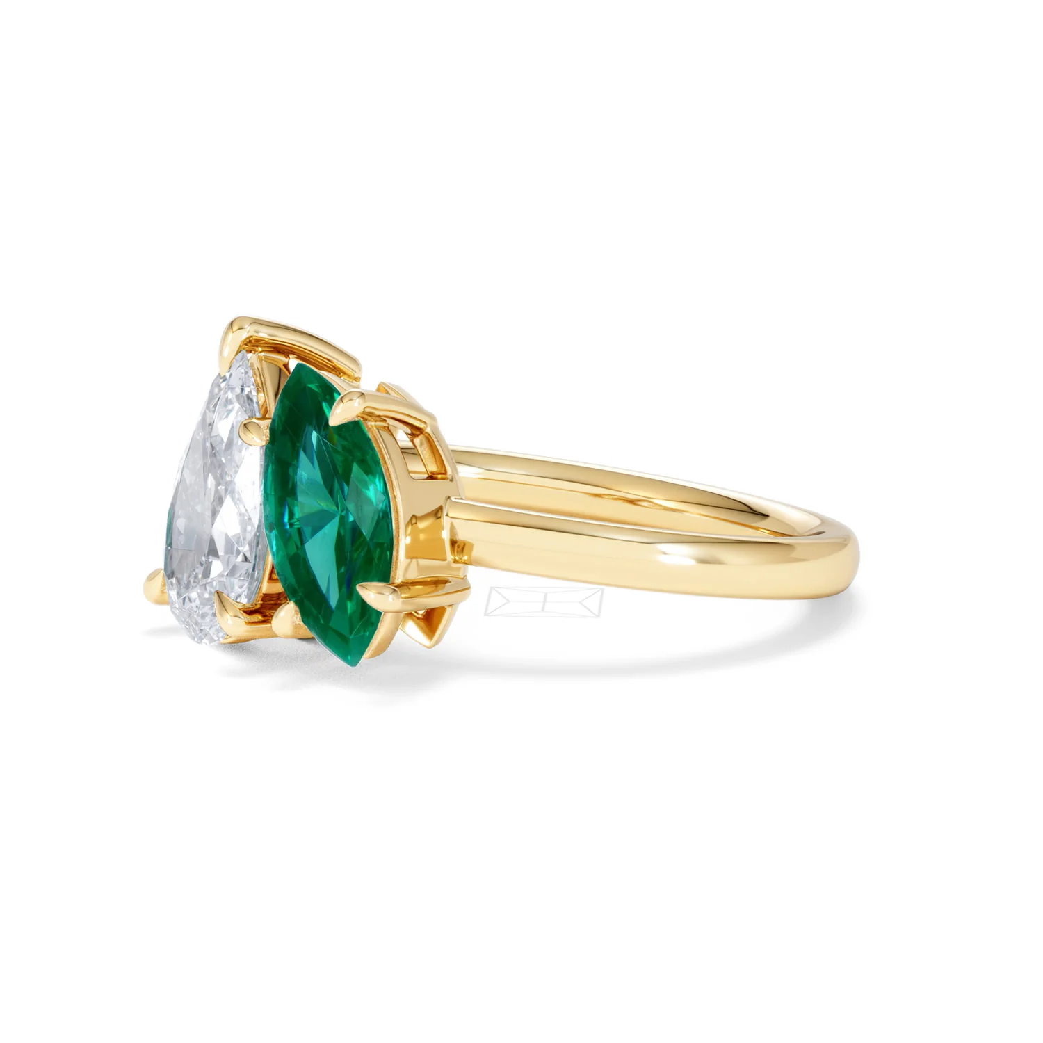 Toi Et Moi 1.50ct Pear Lab Diamond and 1.50ct Marquise Lab Emerald Engagement Ring in 18K Yellow Gold - Image 78