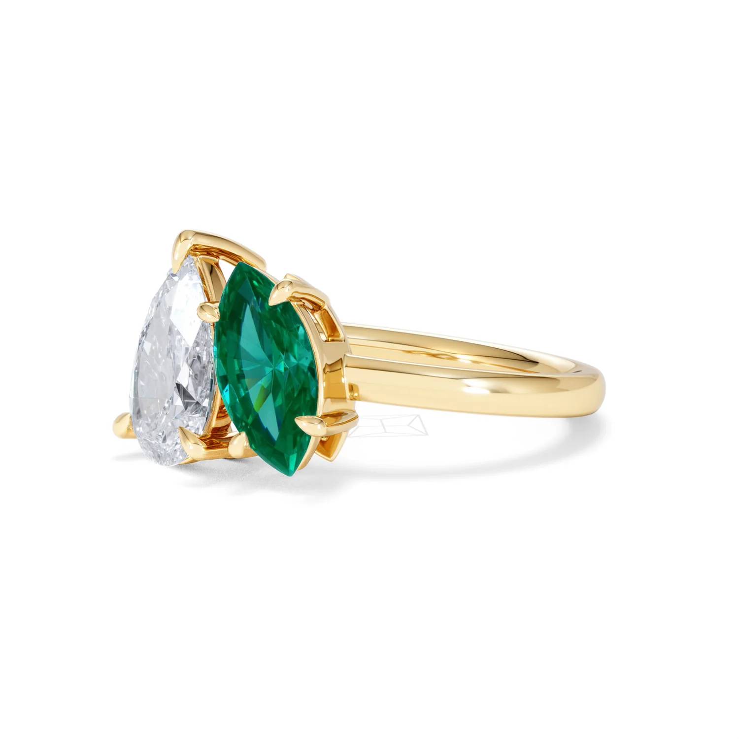 Toi Et Moi 1.50ct Pear Lab Diamond and 1.50ct Marquise Lab Emerald Engagement Ring in 18K Yellow Gold - Image 80