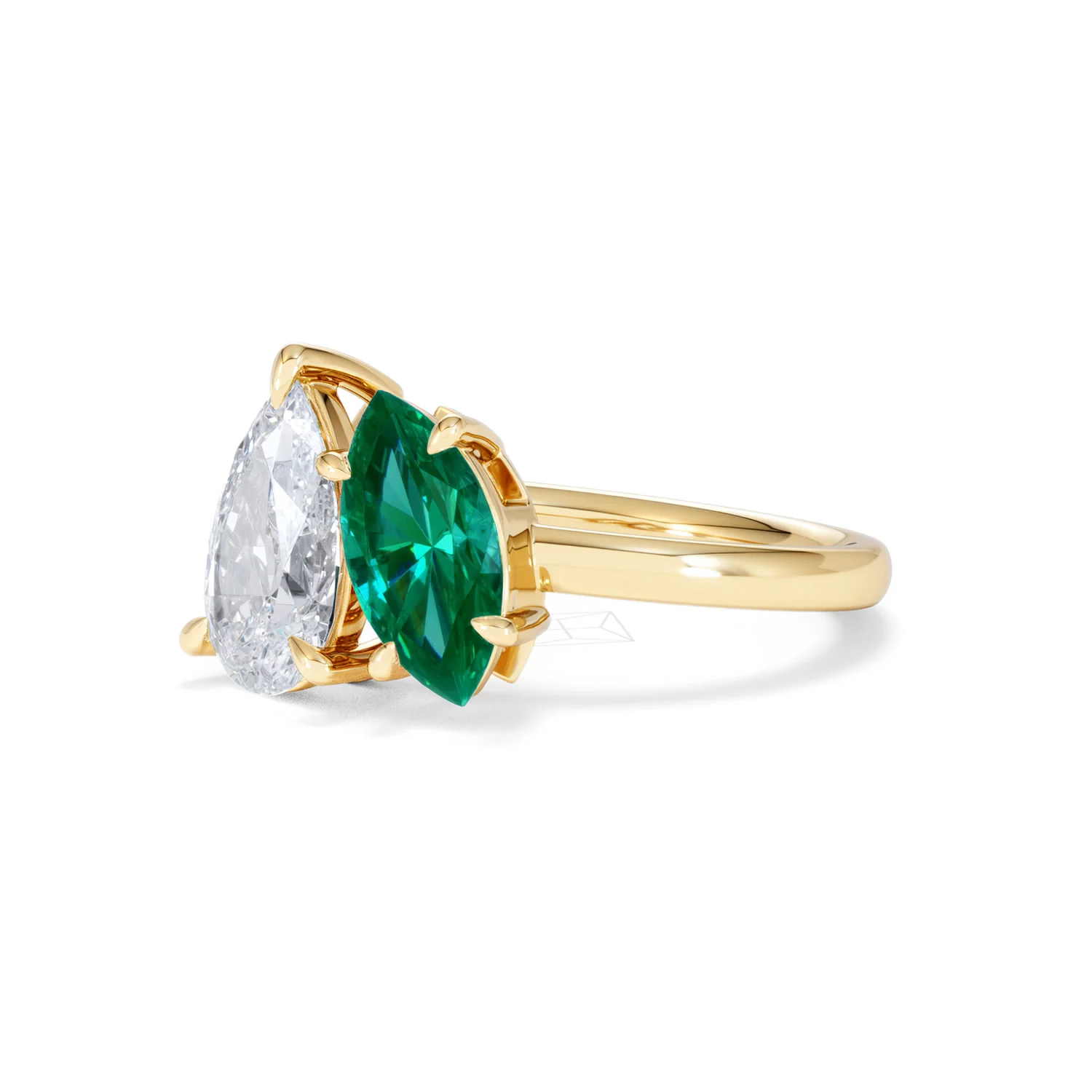 Toi Et Moi 1.50ct Pear Lab Diamond and 1.50ct Marquise Lab Emerald Engagement Ring in 18K Yellow Gold - Image 81