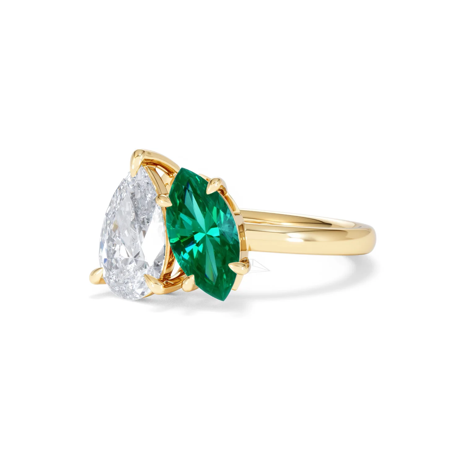 Toi Et Moi 1.50ct Pear Lab Diamond and 1.50ct Marquise Lab Emerald Engagement Ring in 18K Yellow Gold - Image 83