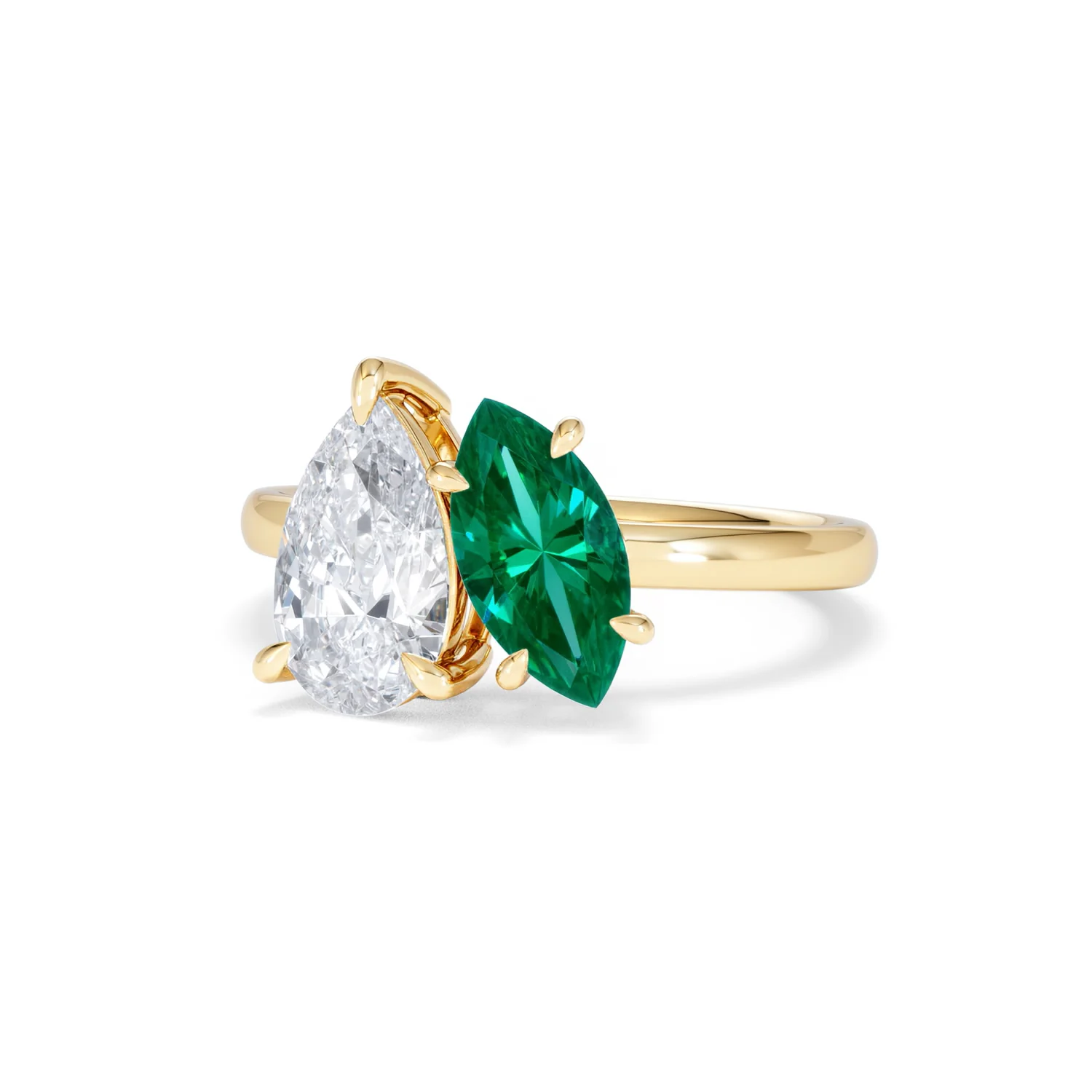 Toi Et Moi 1.50ct Pear Lab Diamond and 1.50ct Marquise Lab Emerald Engagement Ring in 18K Yellow Gold - Image 85