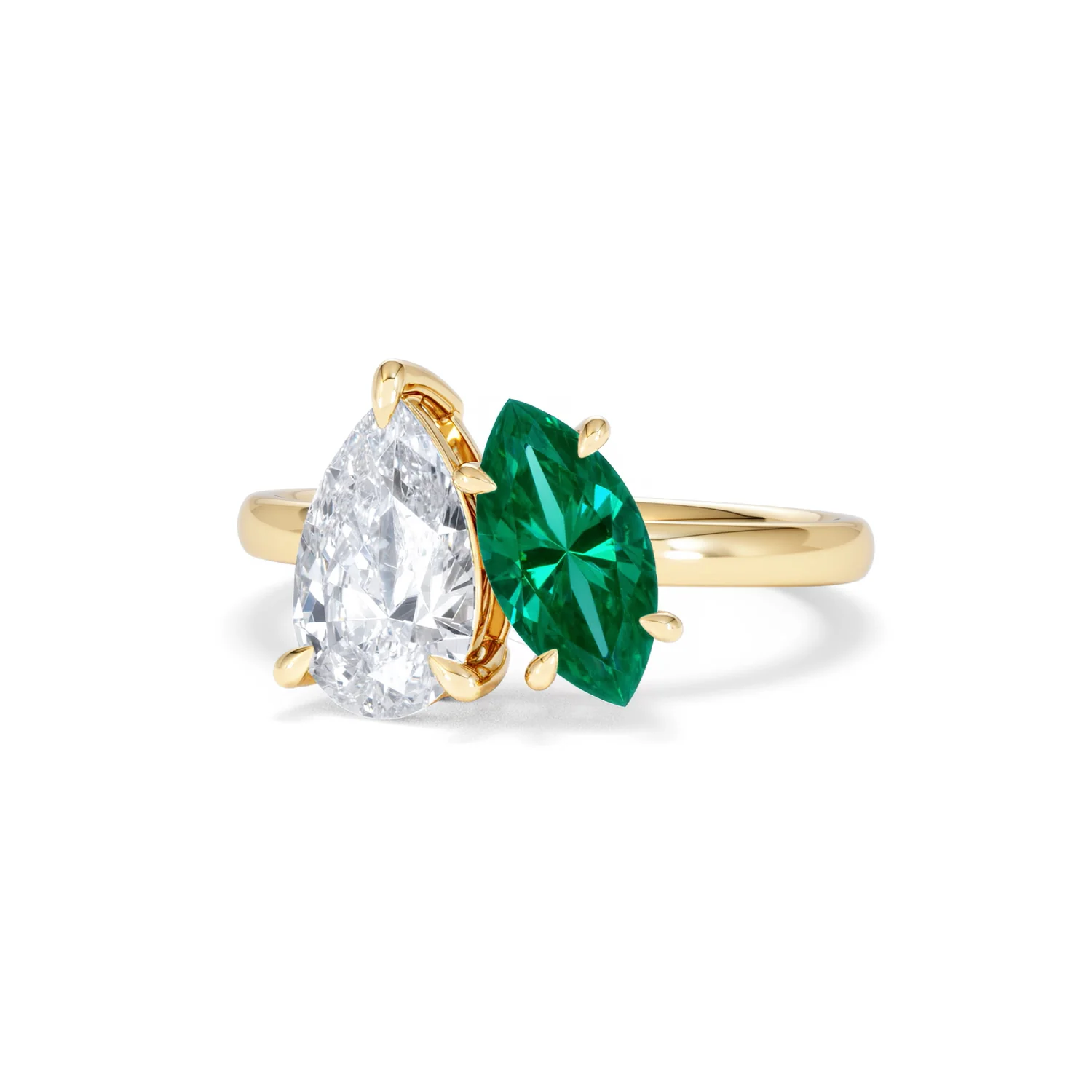 Toi Et Moi 1.50ct Pear Lab Diamond and 1.50ct Marquise Lab Emerald Engagement Ring in 18K Yellow Gold - Image 86