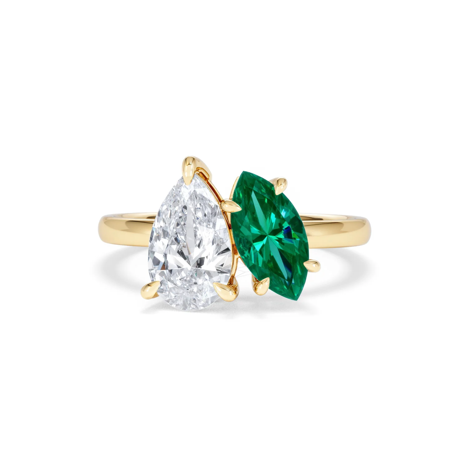 Toi Et Moi 1.50ct Pear Lab Diamond and 1.50ct Marquise Lab Emerald Engagement Ring in 18K Yellow Gold - Image 88