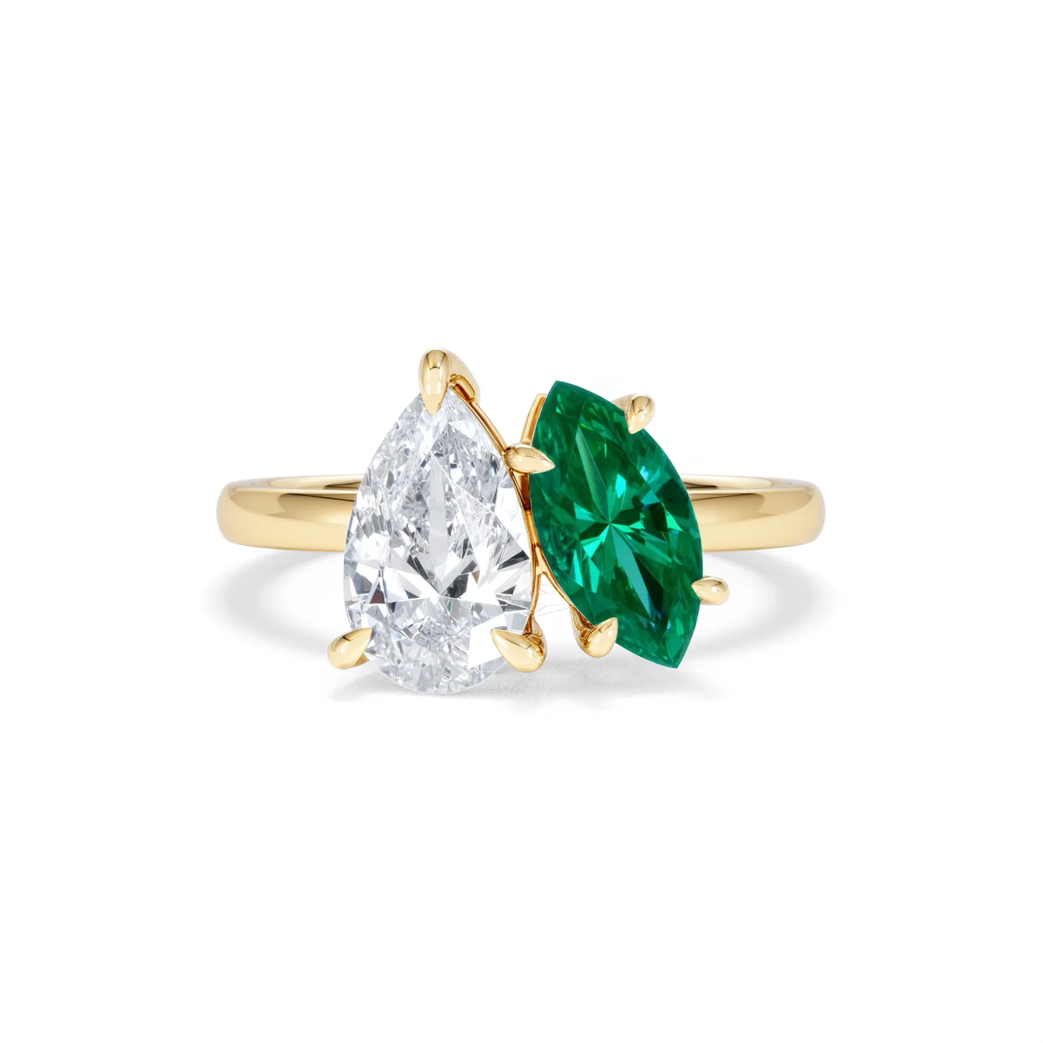 Toi Et Moi 1.50ct Pear Lab Diamond and 1.50ct Marquise Lab Emerald Engagement Ring in 18K Yellow Gold - Image 9