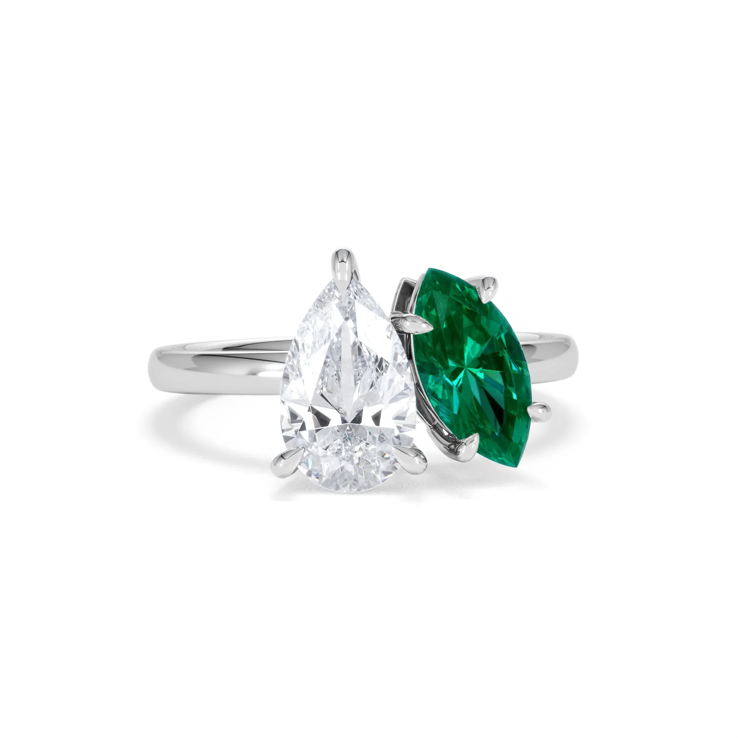 Toi Et Moi 1.50ct Pear Lab Diamond and 1.50ct Marquise Lab Emerald Engagement Ring in Platinum - Image 11