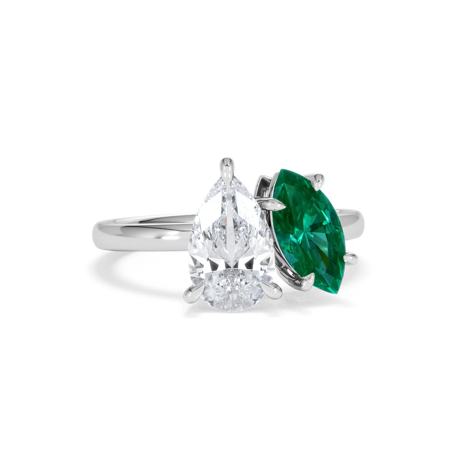 Toi Et Moi 1.50ct Pear Lab Diamond and 1.50ct Marquise Lab Emerald Engagement Ring in Platinum - Image 12