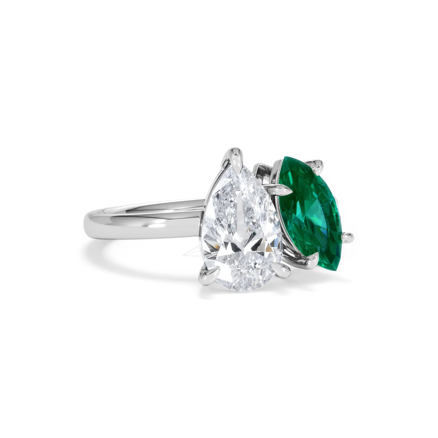 Toi Et Moi 1.50ct Pear Lab Diamond and 1.50ct Marquise Lab Emerald Engagement Ring in Platinum - Image 14
