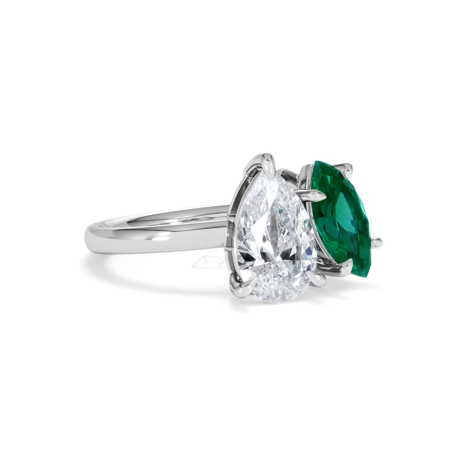 Toi Et Moi 1.50ct Pear Lab Diamond and 1.50ct Marquise Lab Emerald Engagement Ring in Platinum - Image 16