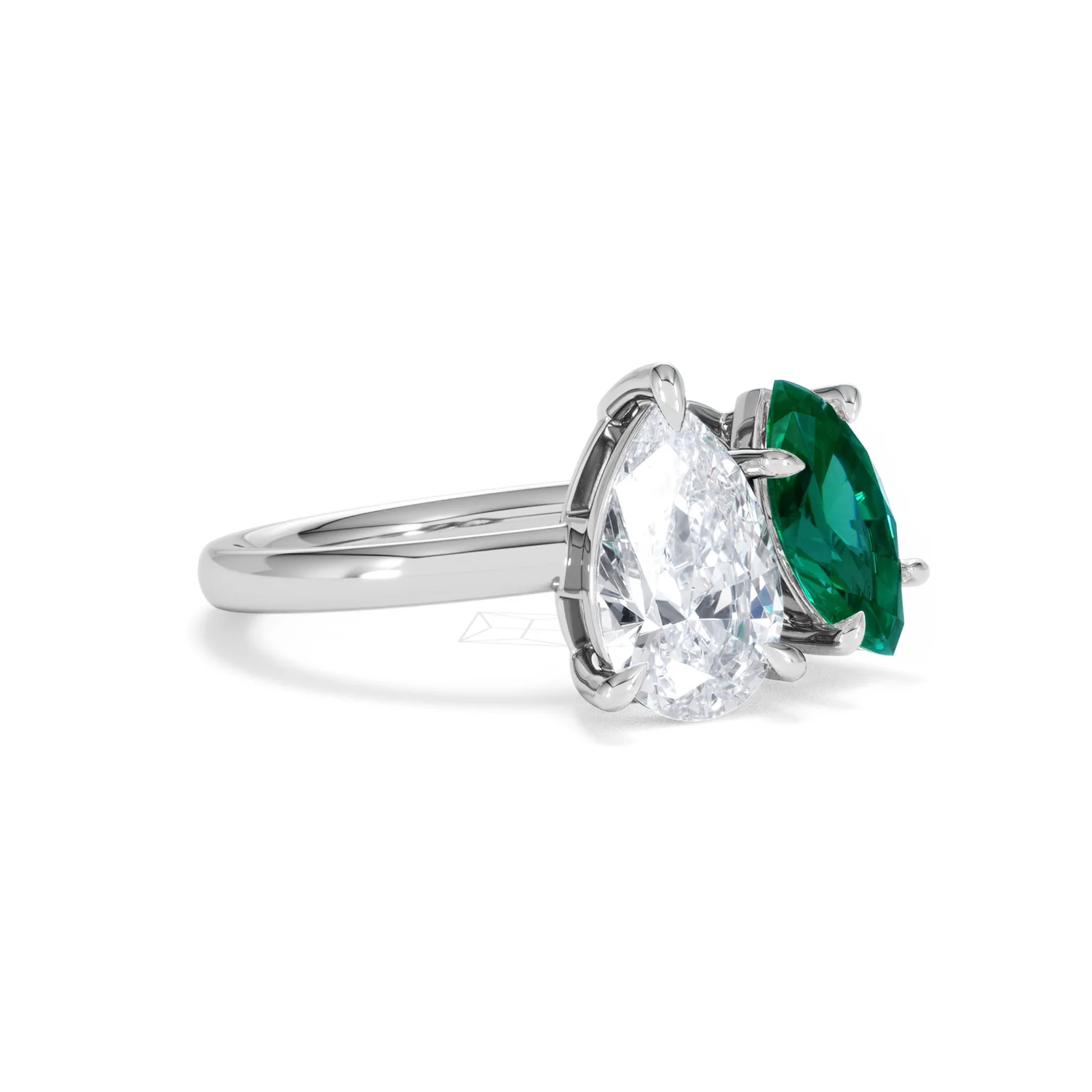 Toi Et Moi 1.50ct Pear Lab Diamond and 1.50ct Marquise Lab Emerald Engagement Ring in Platinum - Image 17