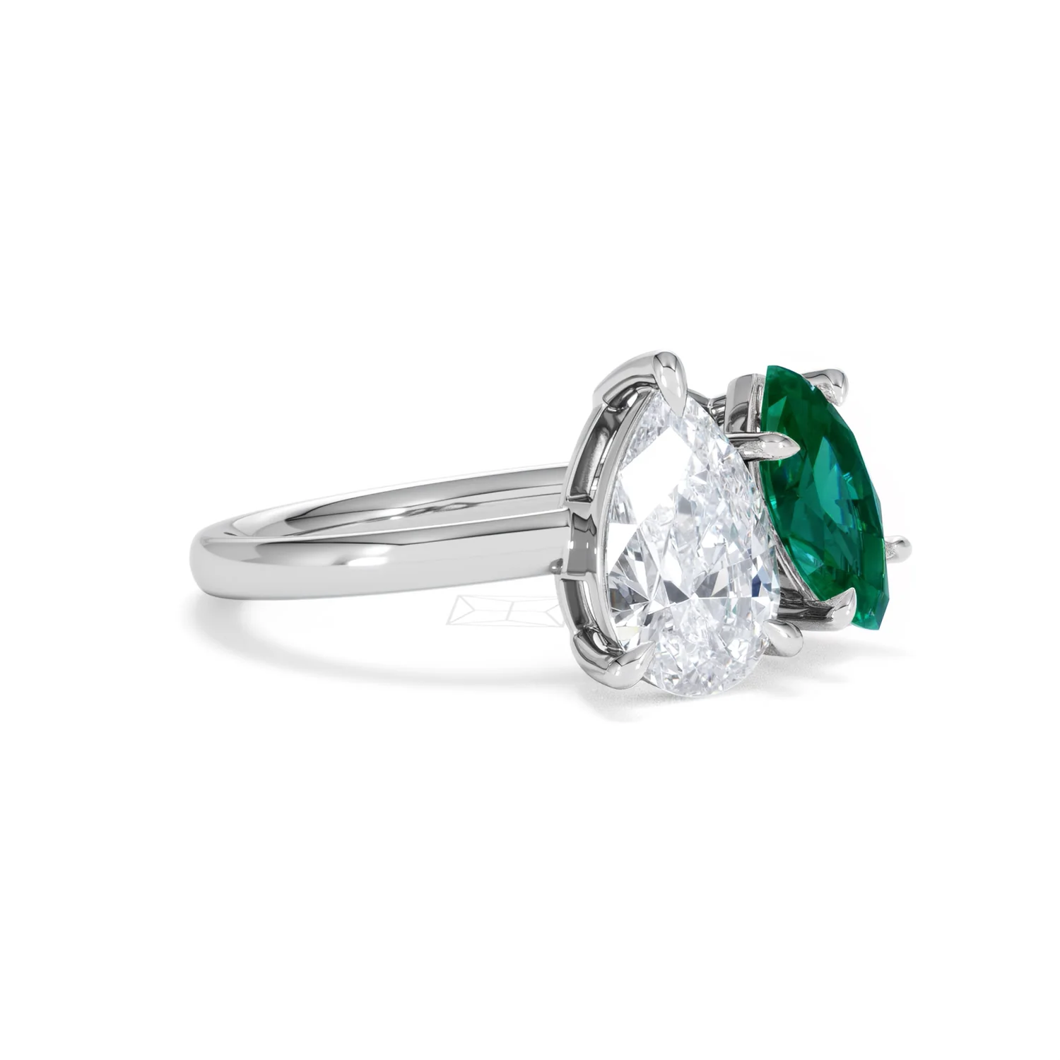 Toi Et Moi 1.50ct Pear Lab Diamond and 1.50ct Marquise Lab Emerald Engagement Ring in Platinum - Image 18