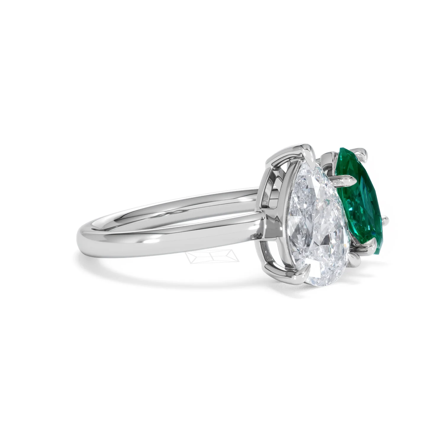Toi Et Moi 1.50ct Pear Lab Diamond and 1.50ct Marquise Lab Emerald Engagement Ring in Platinum - Image 21