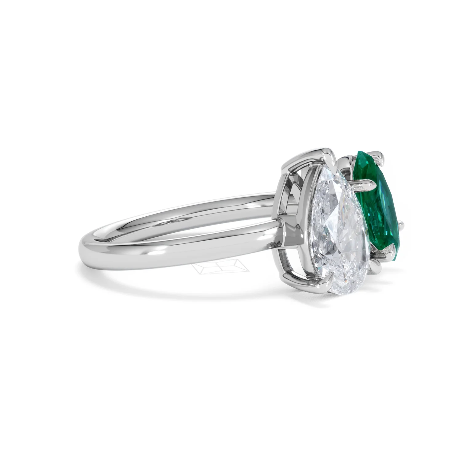 Toi Et Moi 1.50ct Pear Lab Diamond and 1.50ct Marquise Lab Emerald Engagement Ring in Platinum - Image 22