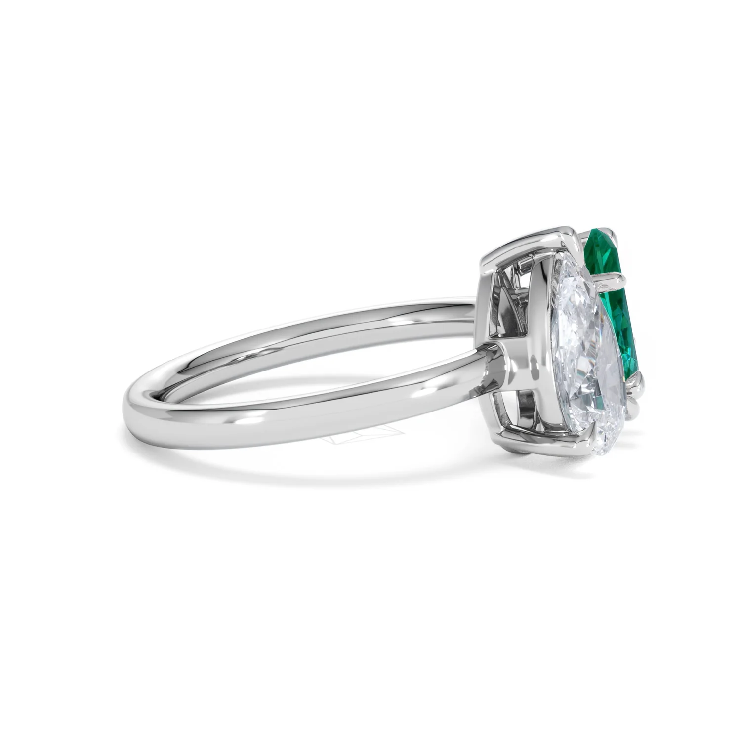 Toi Et Moi 1.50ct Pear Lab Diamond and 1.50ct Marquise Lab Emerald Engagement Ring in Platinum - Image 26