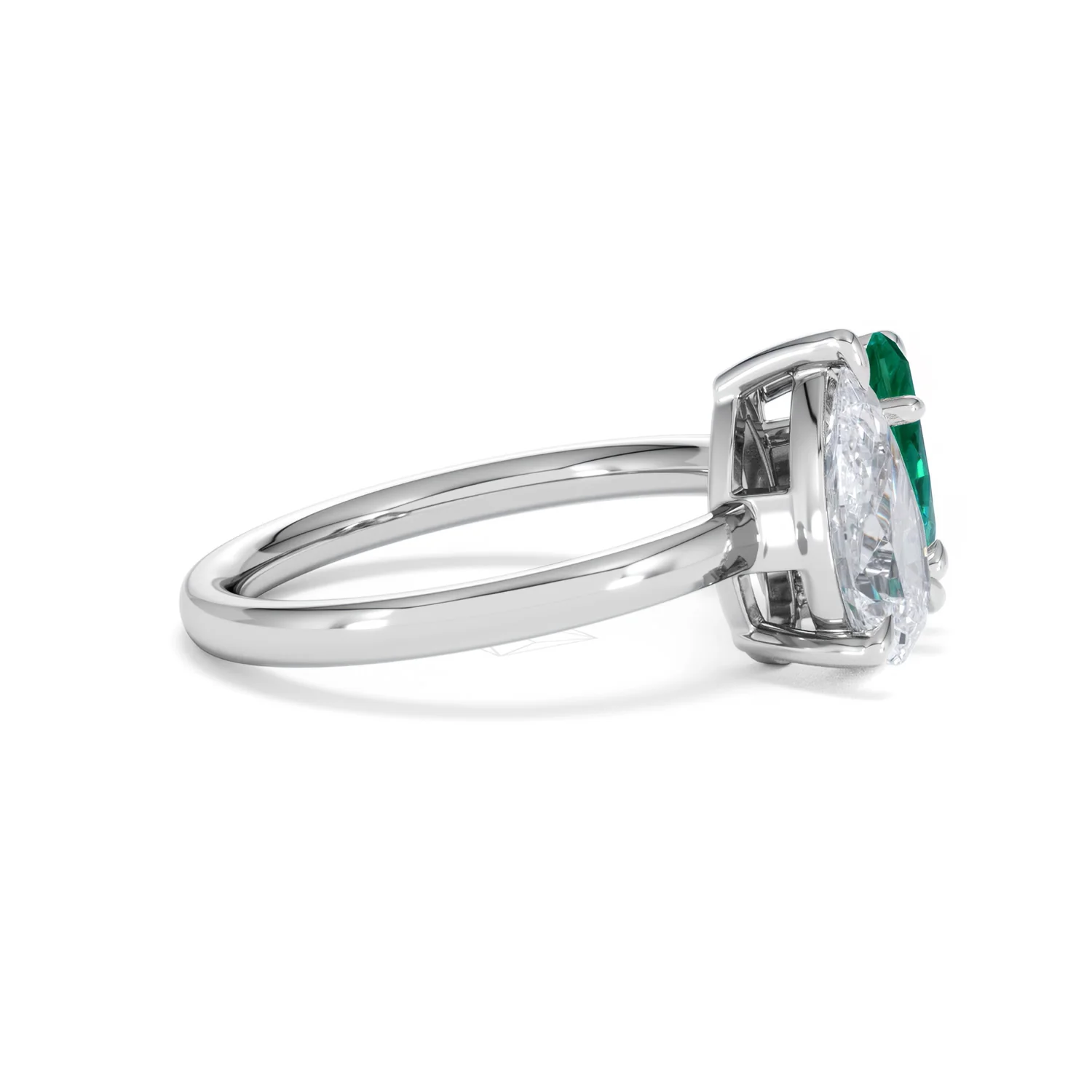 Toi Et Moi 1.50ct Pear Lab Diamond and 1.50ct Marquise Lab Emerald Engagement Ring in Platinum - Image 27