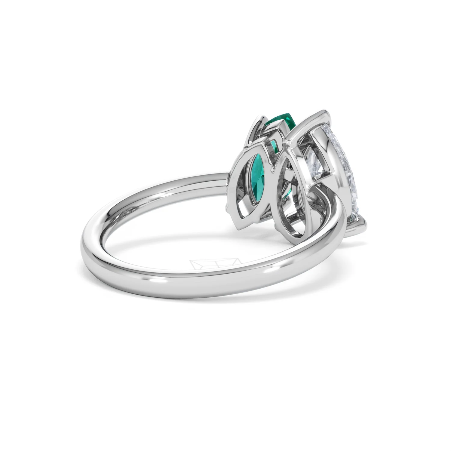 Toi Et Moi 1.50ct Pear Lab Diamond and 1.50ct Marquise Lab Emerald Engagement Ring in Platinum - Image 41