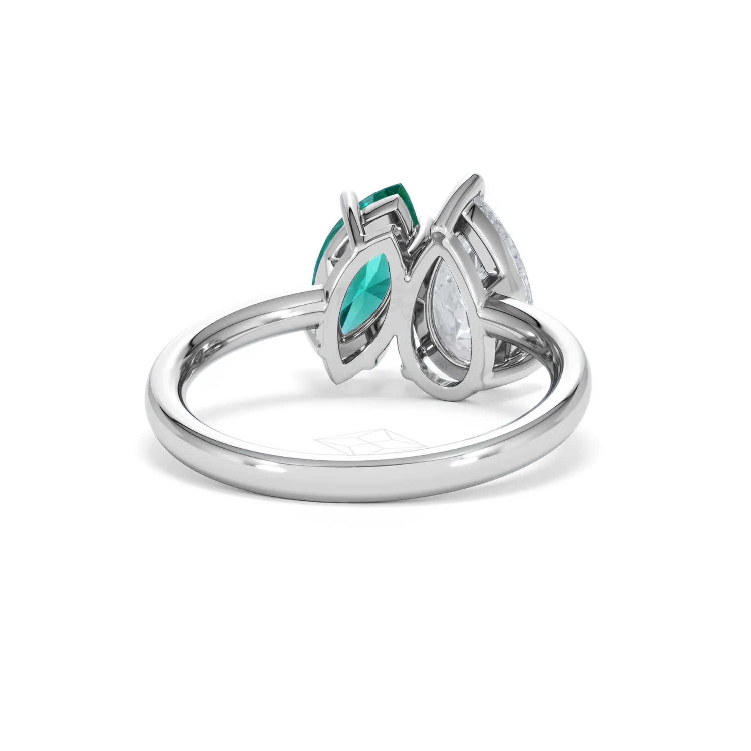 Toi Et Moi 1.50ct Pear Lab Diamond and 1.50ct Marquise Lab Emerald Engagement Ring in Platinum - Image 46