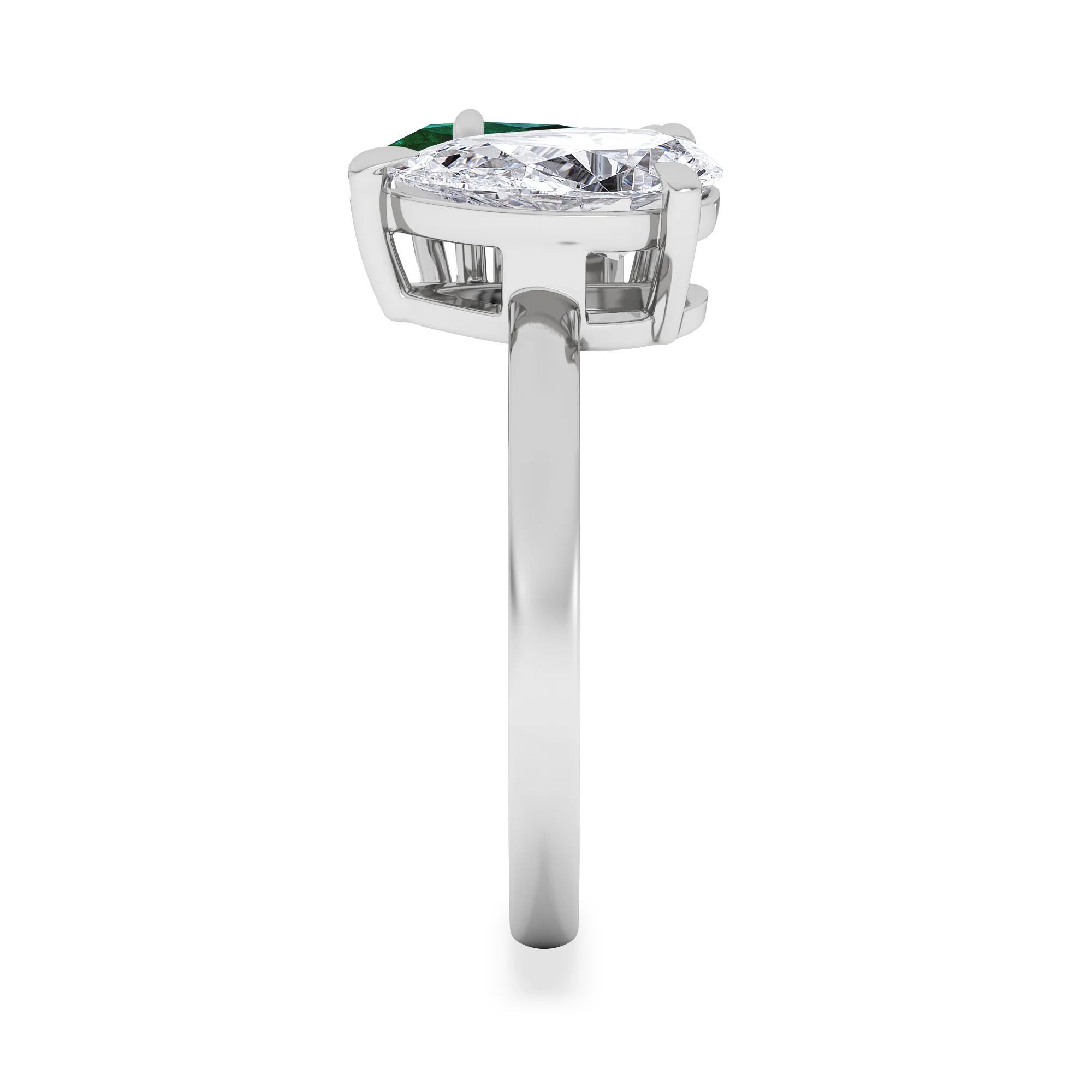 Toi Et Moi 1.50ct Pear Lab Diamond and 1.50ct Marquise Lab Emerald Engagement Ring in Platinum - Image 5